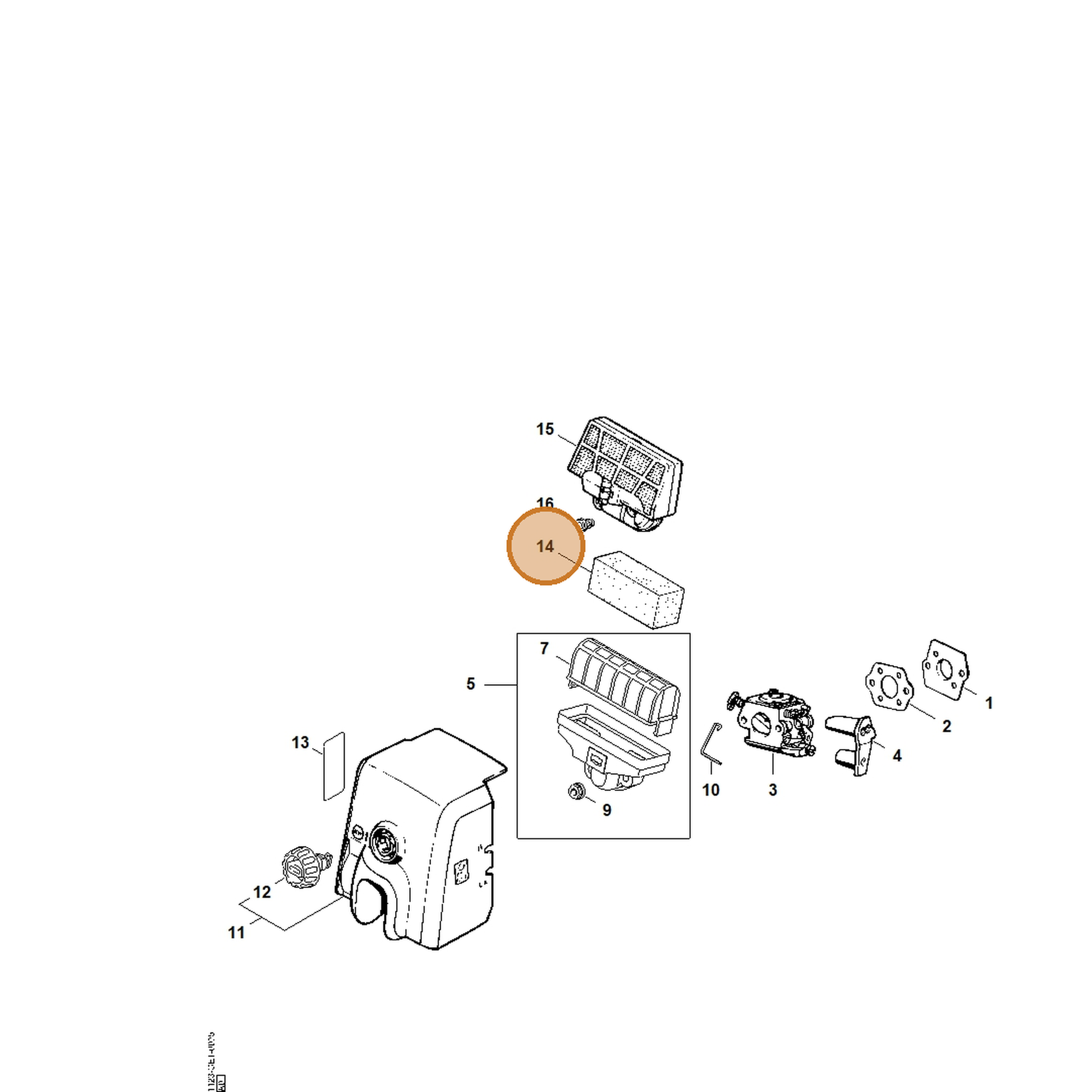 STIHL part 1123-124-0800 — IPL diagram snippet (6x zoom, amber highlight)