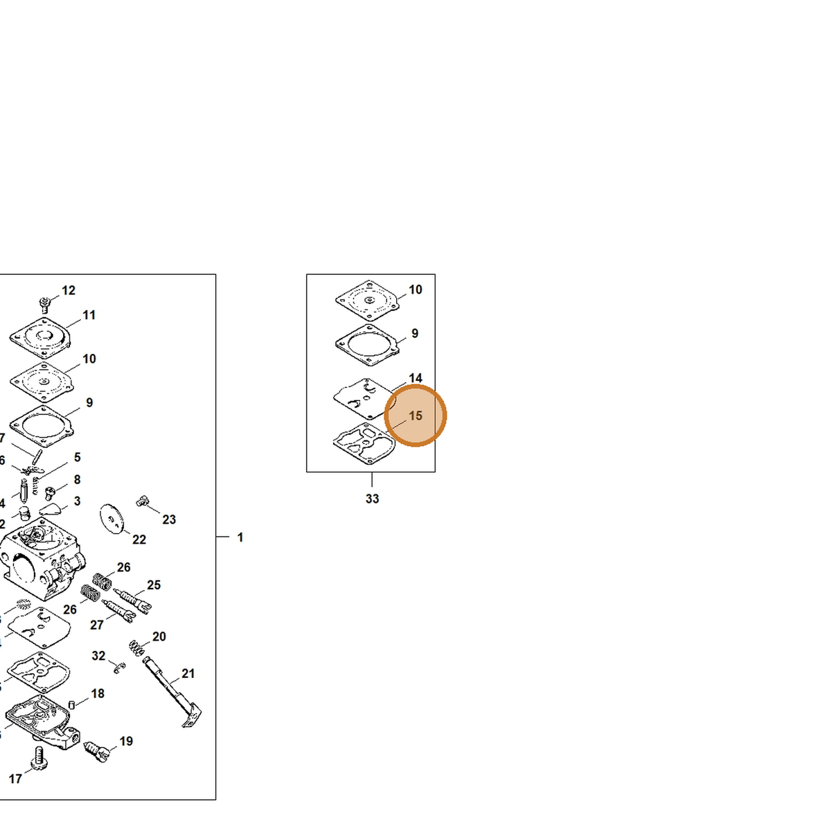 STIHL part 1123-129-0905 — IPL diagram snippet (6x zoom, amber highlight)