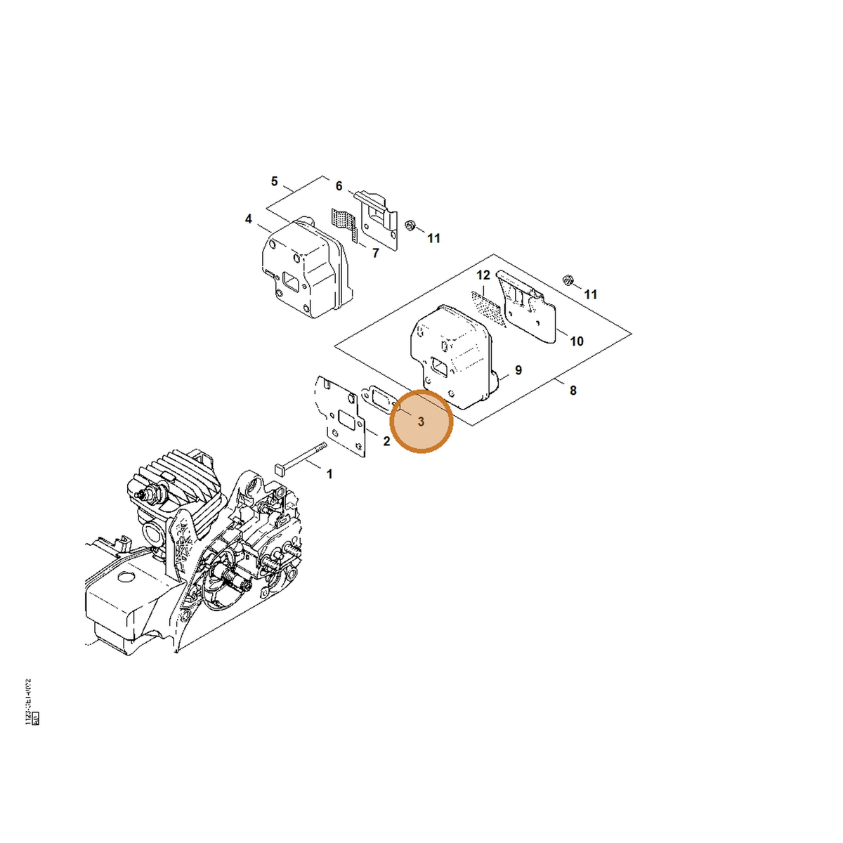 STIHL part 1123-149-0500 — IPL diagram snippet (6x zoom, amber highlight)