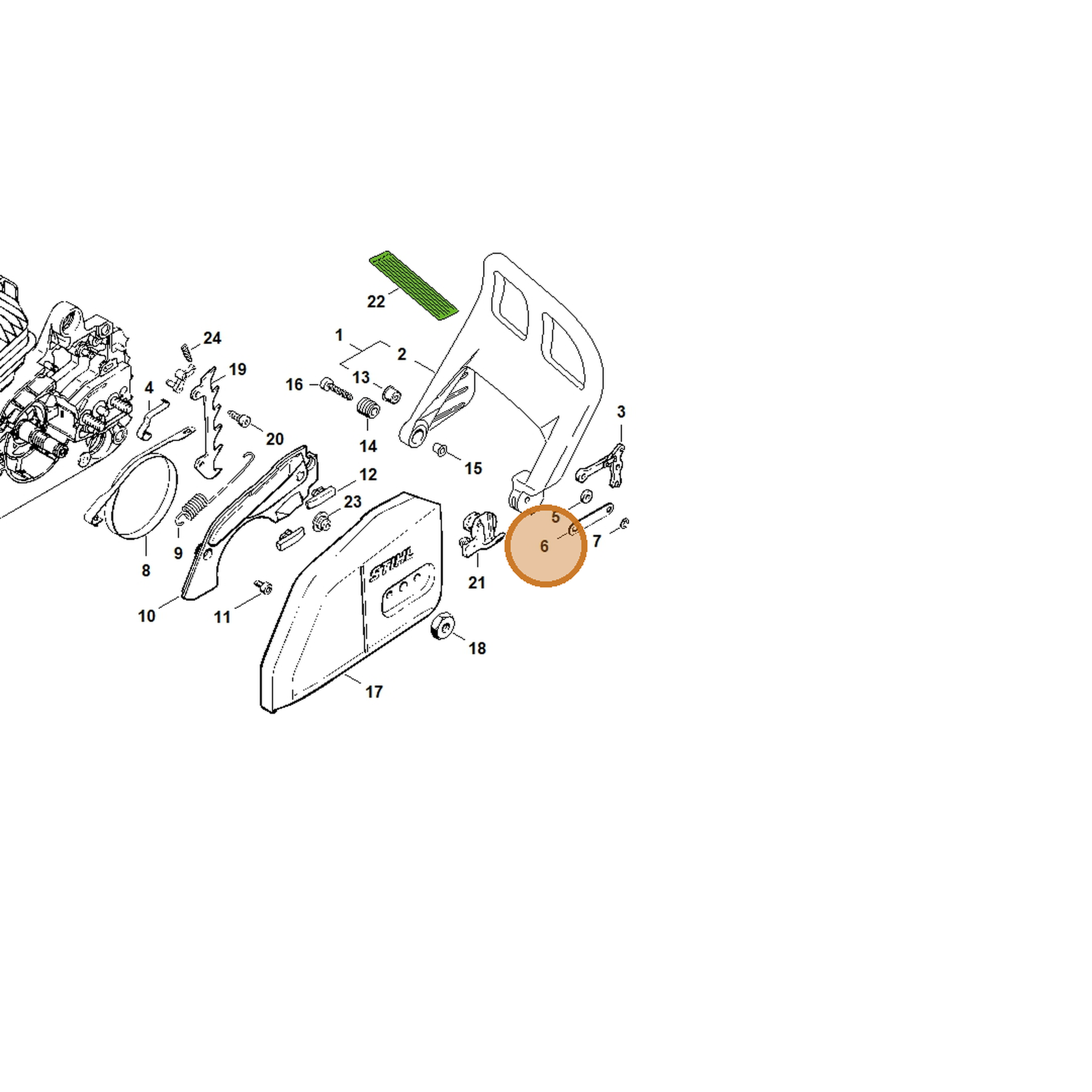 STIHL part 1123-162-5800 — IPL diagram snippet (6x zoom, amber highlight)