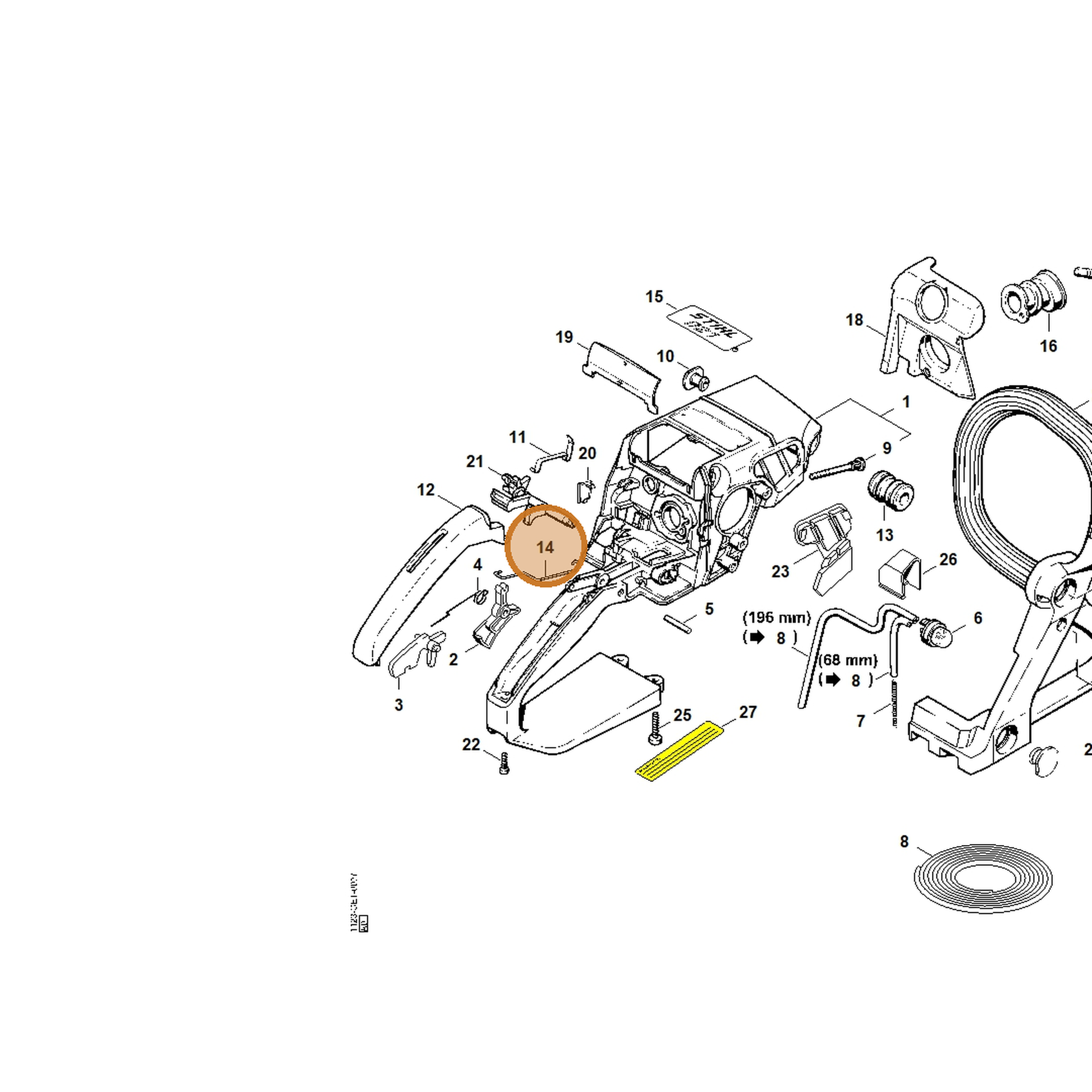 STIHL part 1123-182-1505 — IPL diagram snippet (6x zoom, amber highlight)