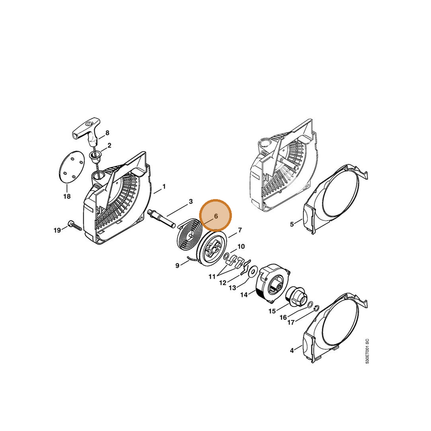 STIHL part 1123-190-0600 — IPL diagram snippet (6x zoom, amber highlight)