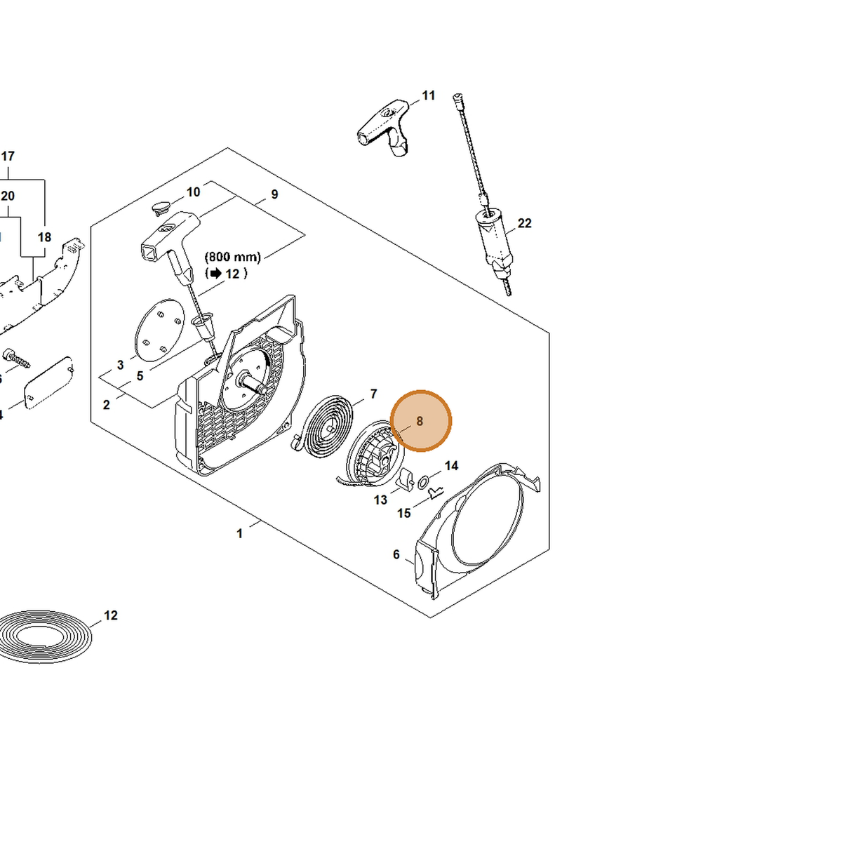 STIHL part 1123-195-0400 — IPL diagram snippet (6x zoom, amber highlight)
