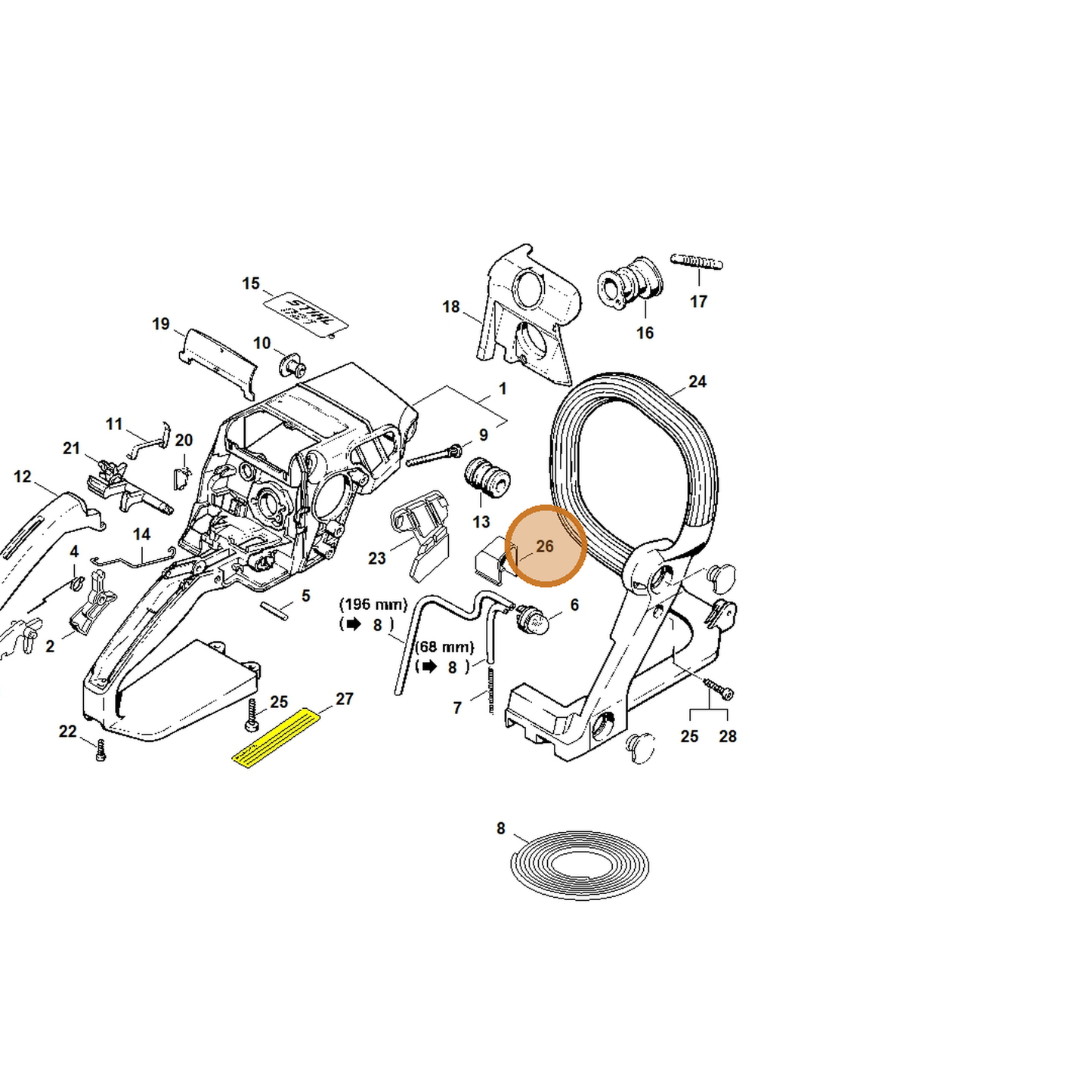 STIHL part 1123-353-7000 — IPL diagram snippet (6x zoom, amber highlight)