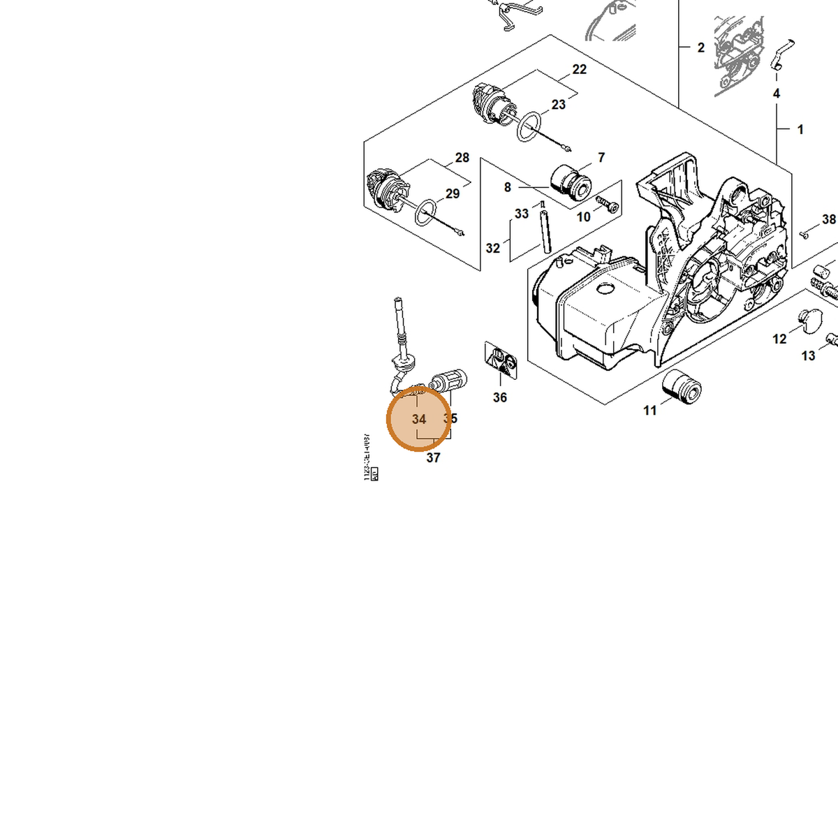 STIHL part 1123-358-7703 — IPL diagram snippet (6x zoom, amber highlight)