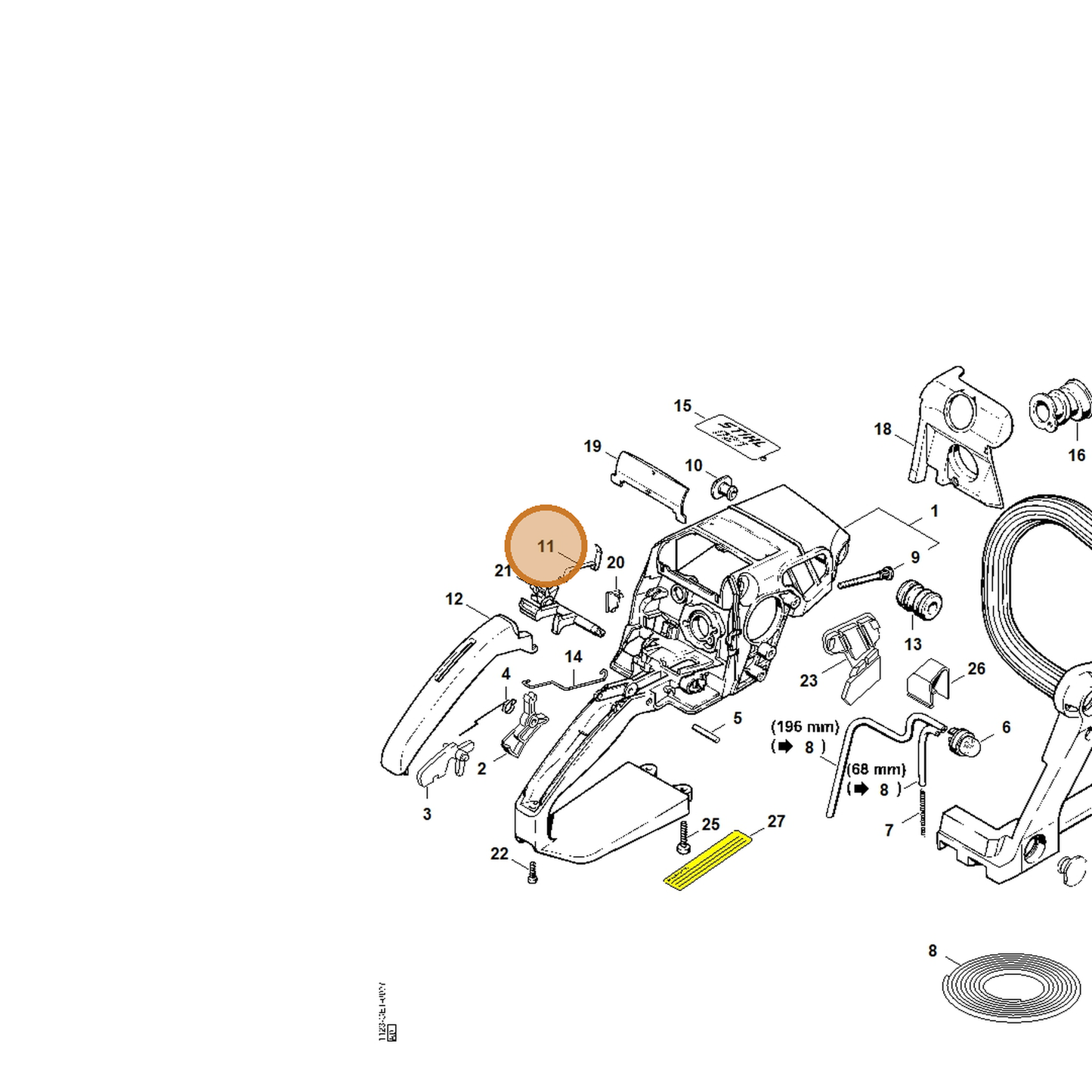 STIHL part 1123-442-1602 — IPL diagram snippet (6x zoom, amber highlight)