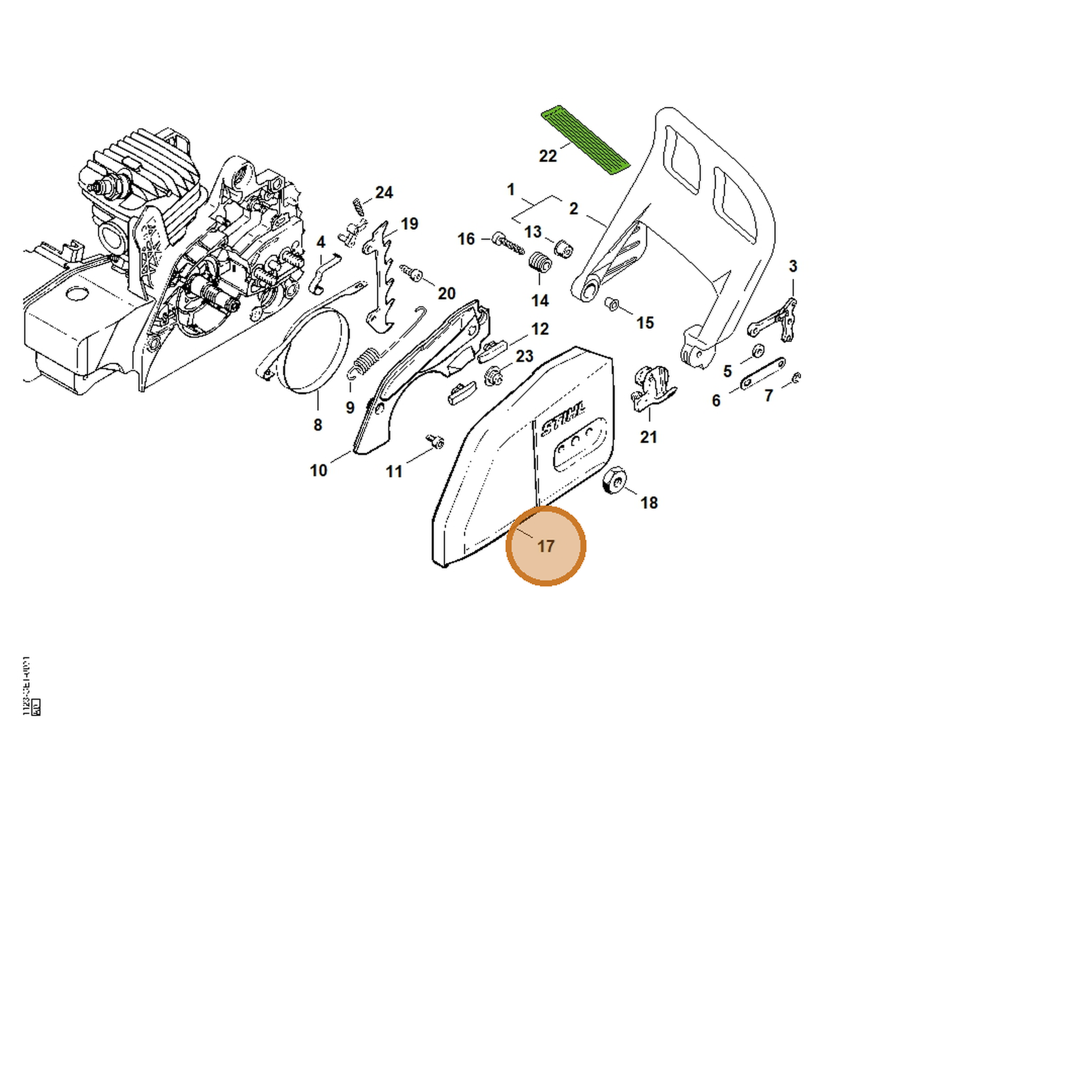 STIHL part 1123-640-1705 — IPL diagram snippet (6x zoom, amber highlight)