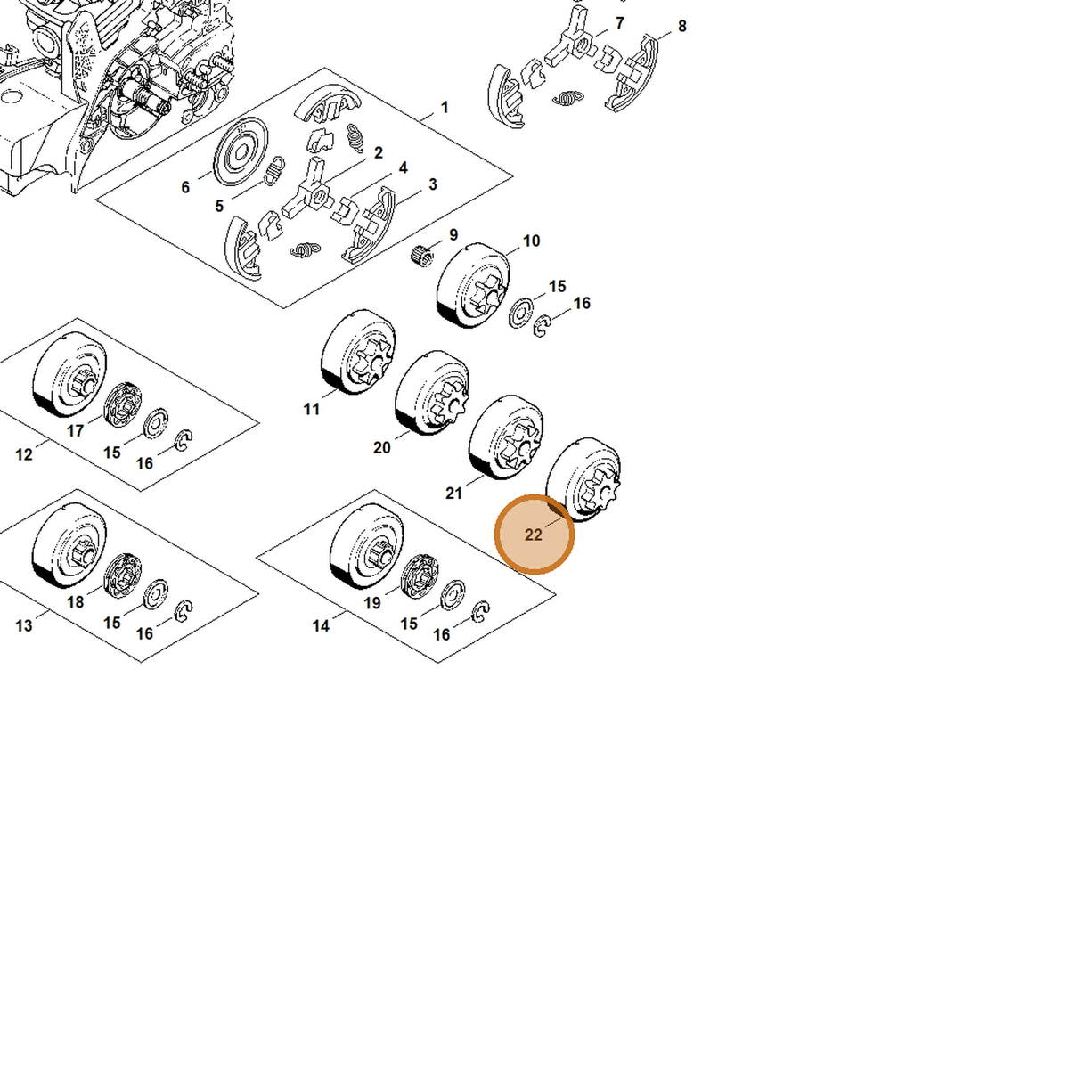 STIHL part 1123-640-2076 — IPL diagram snippet (6x zoom, amber highlight)