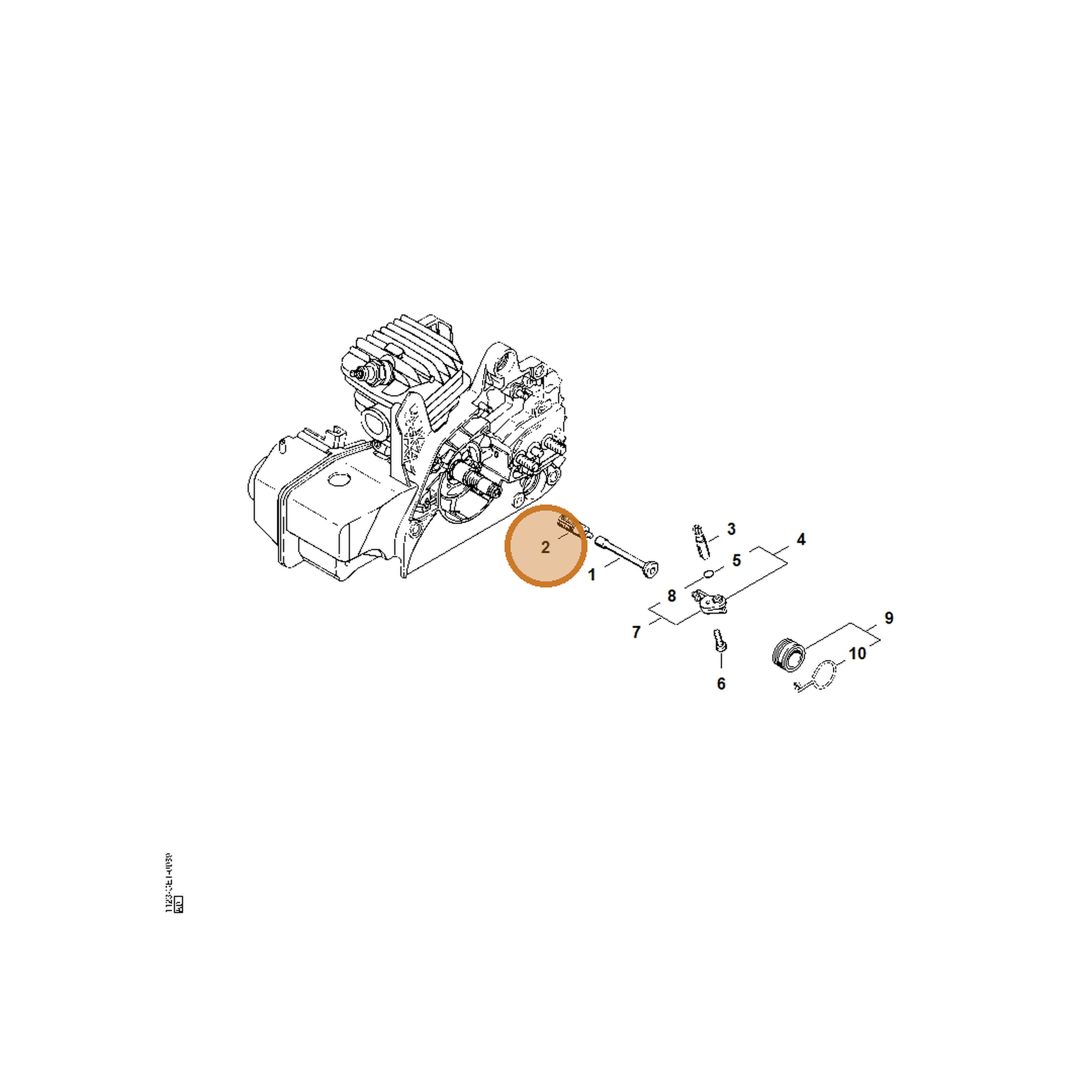 STIHL part 1123-640-3800 — IPL diagram snippet (6x zoom, amber highlight)