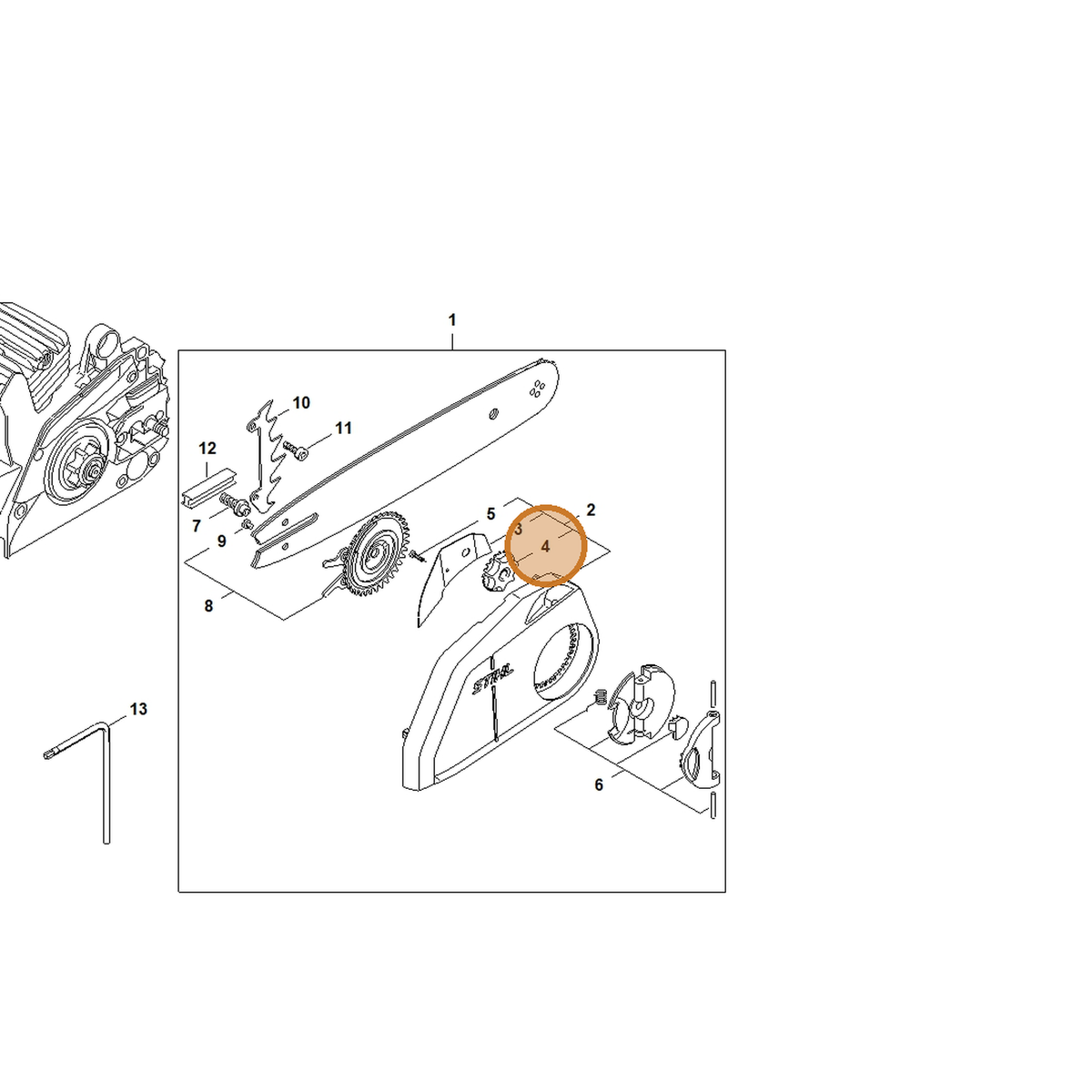 STIHL part 1123-648-2202 — IPL diagram snippet (6x zoom, amber highlight)