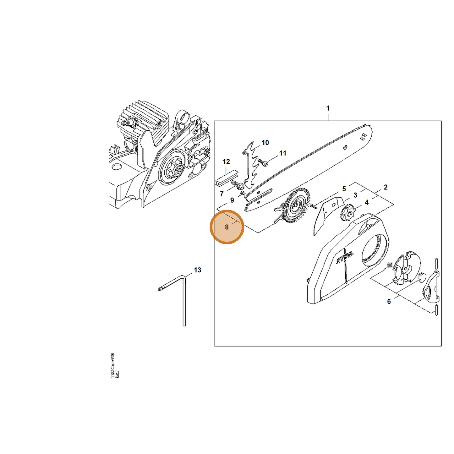 STIHL part 1123-660-3001 — IPL diagram snippet (6x zoom, amber highlight)