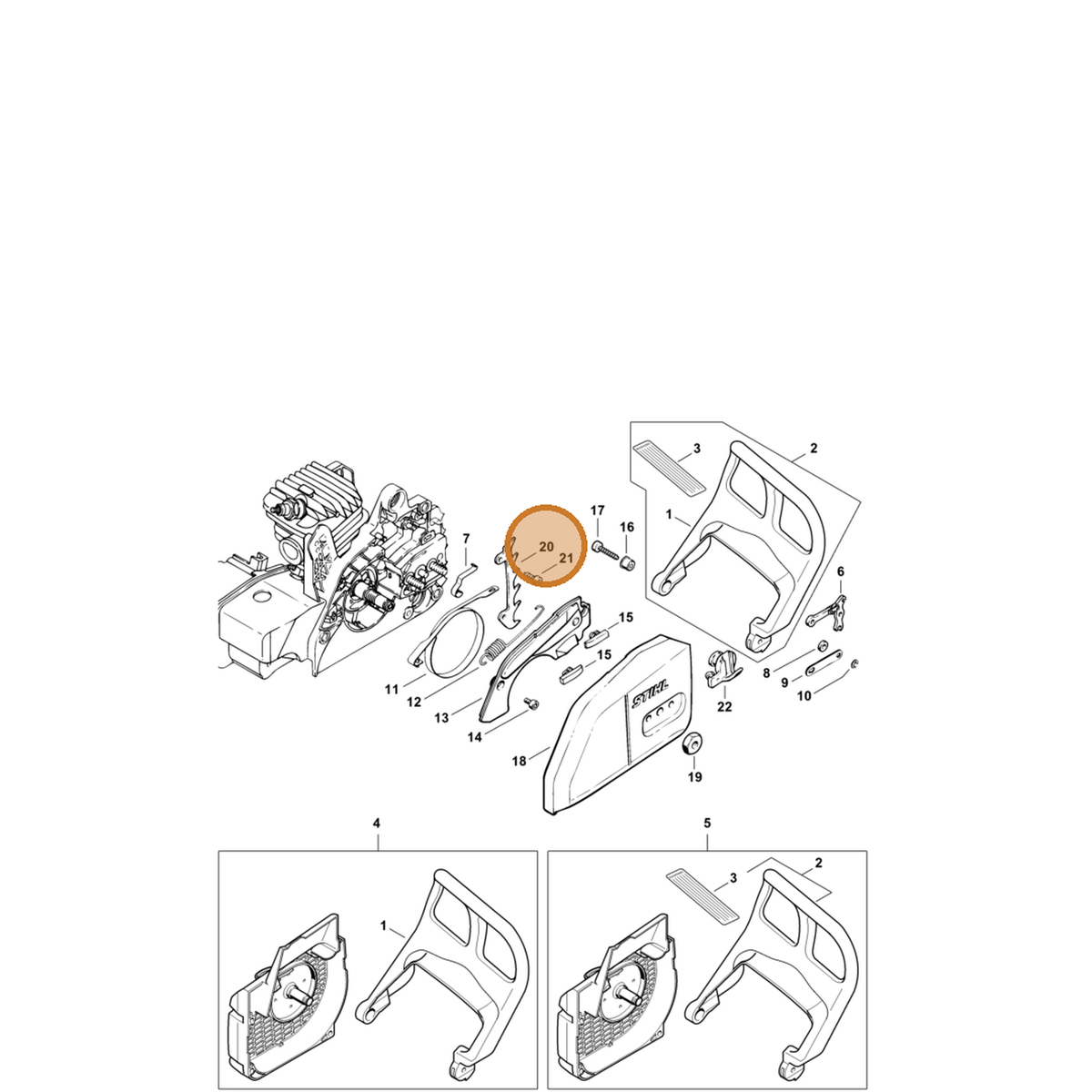 STIHL part 1123-664-0500 — IPL diagram snippet (6x zoom, amber highlight)
