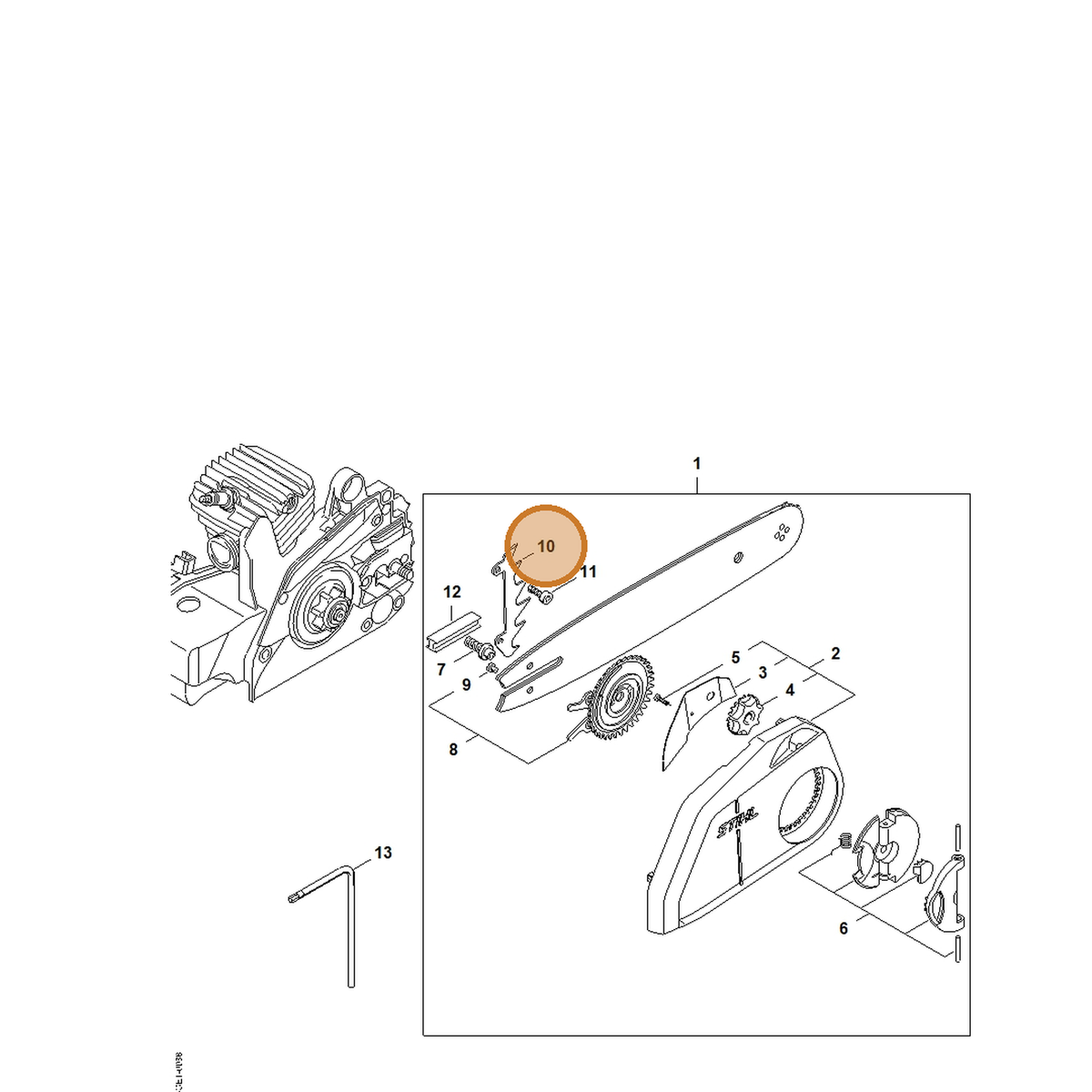 STIHL part 1123-664-0501 — IPL diagram snippet (6x zoom, amber highlight)