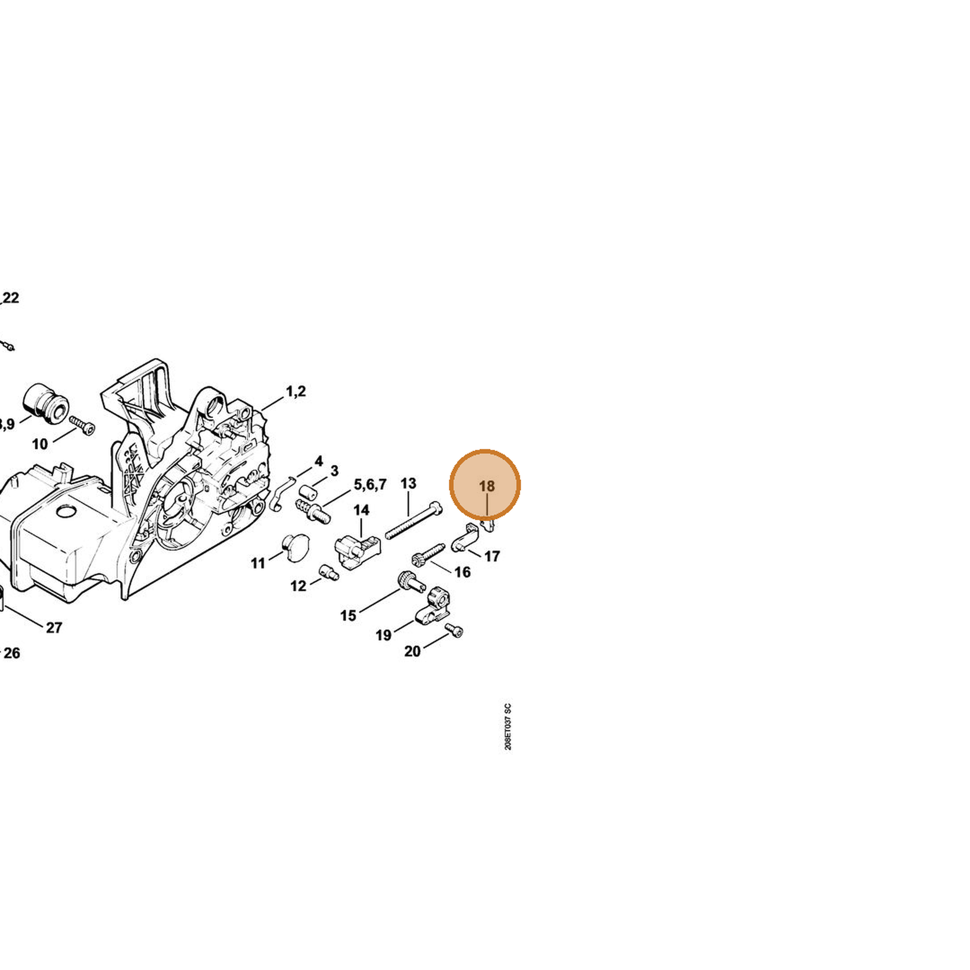 STIHL part 1123-664-1400 — IPL diagram snippet (6x zoom, amber highlight)