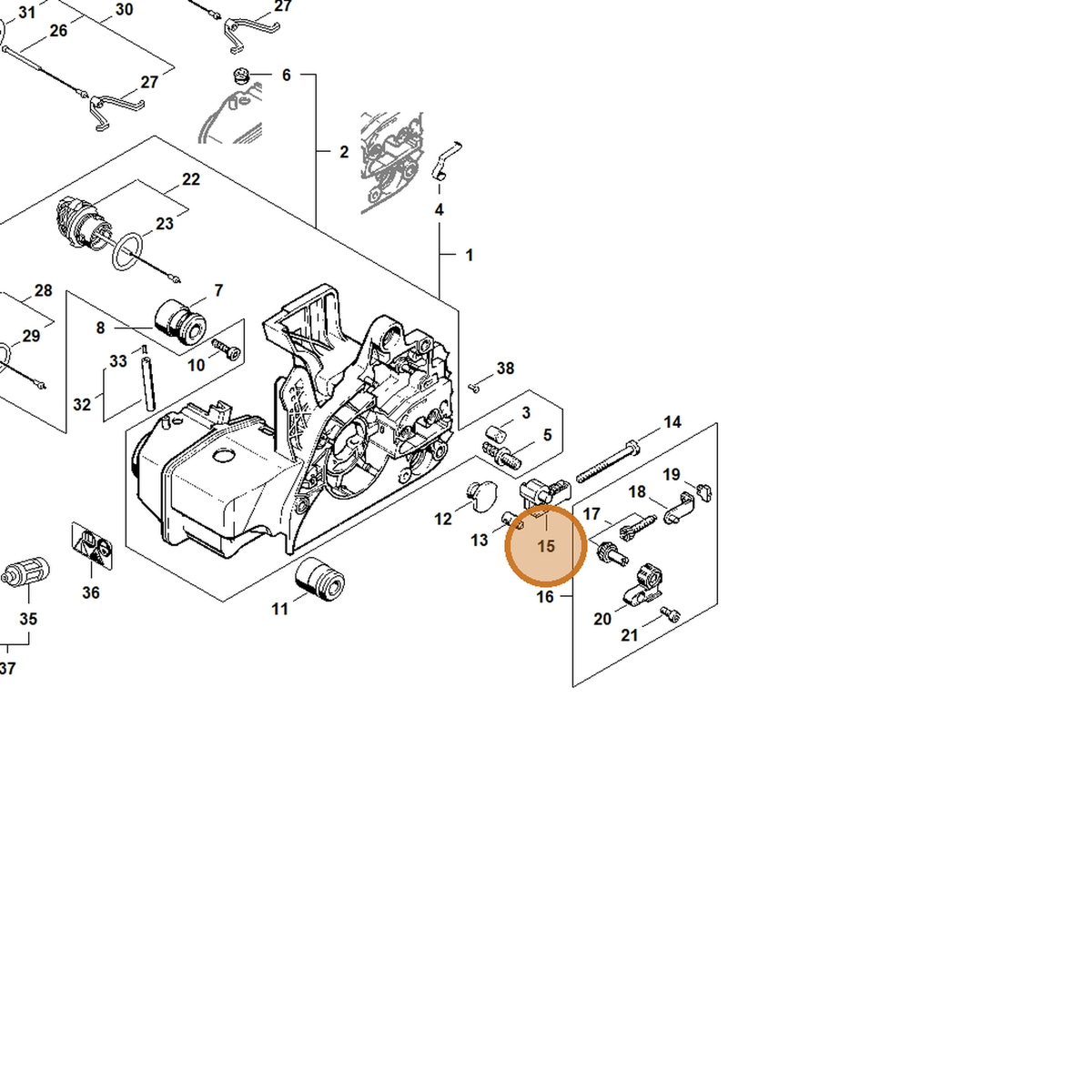 STIHL part 1123-664-2205 — IPL diagram snippet (6x zoom, amber highlight)