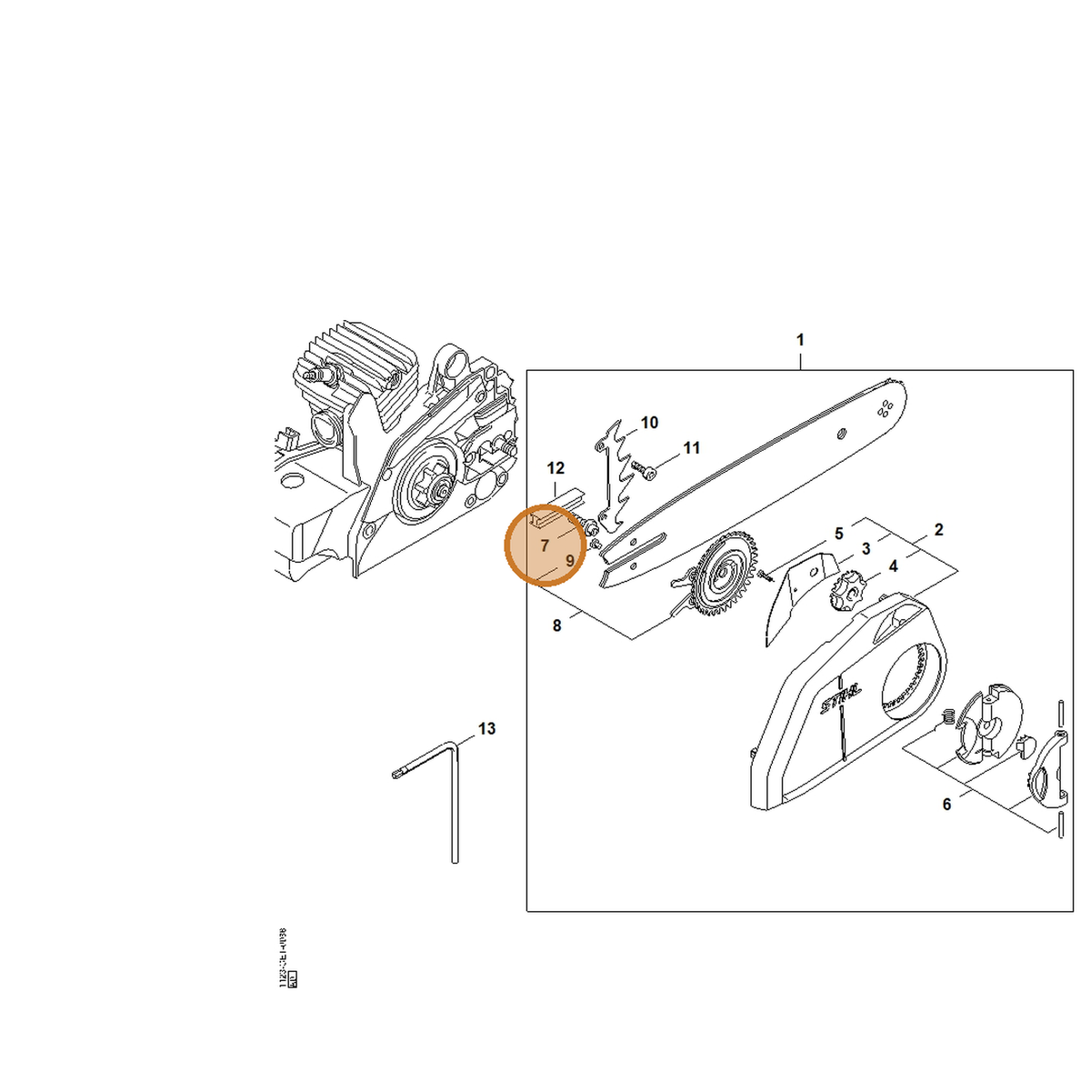 STIHL part 1123-664-2402 — IPL diagram snippet (6x zoom, amber highlight)