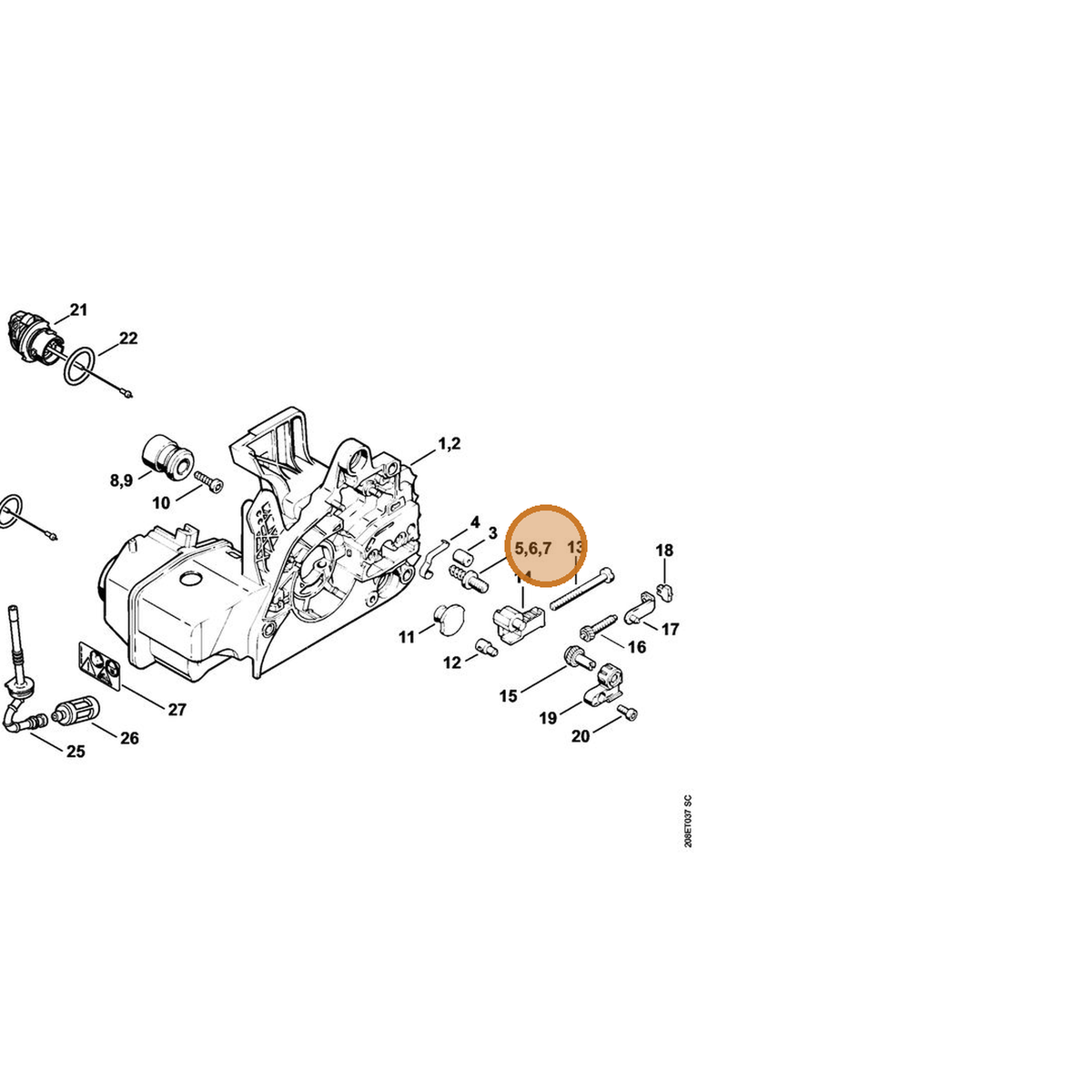STIHL part 1123-664-2405 — IPL diagram snippet (6x zoom, amber highlight)