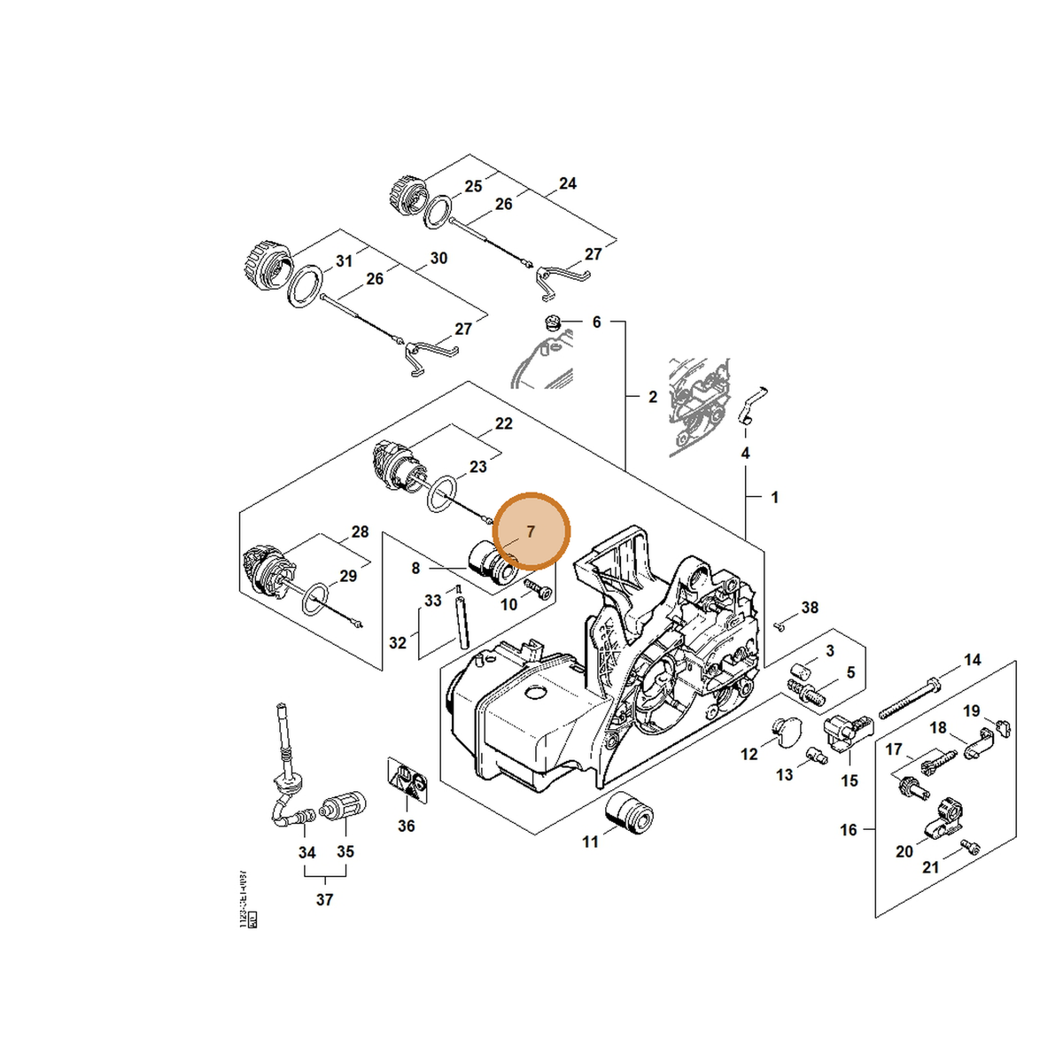 STIHL part 1123-790-9900 — IPL diagram snippet (6x zoom, amber highlight)