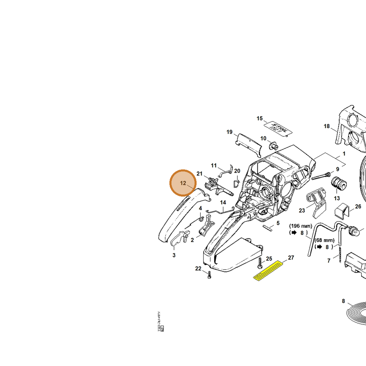 STIHL part 1123-791-0600 — IPL diagram snippet (6x zoom, amber highlight)