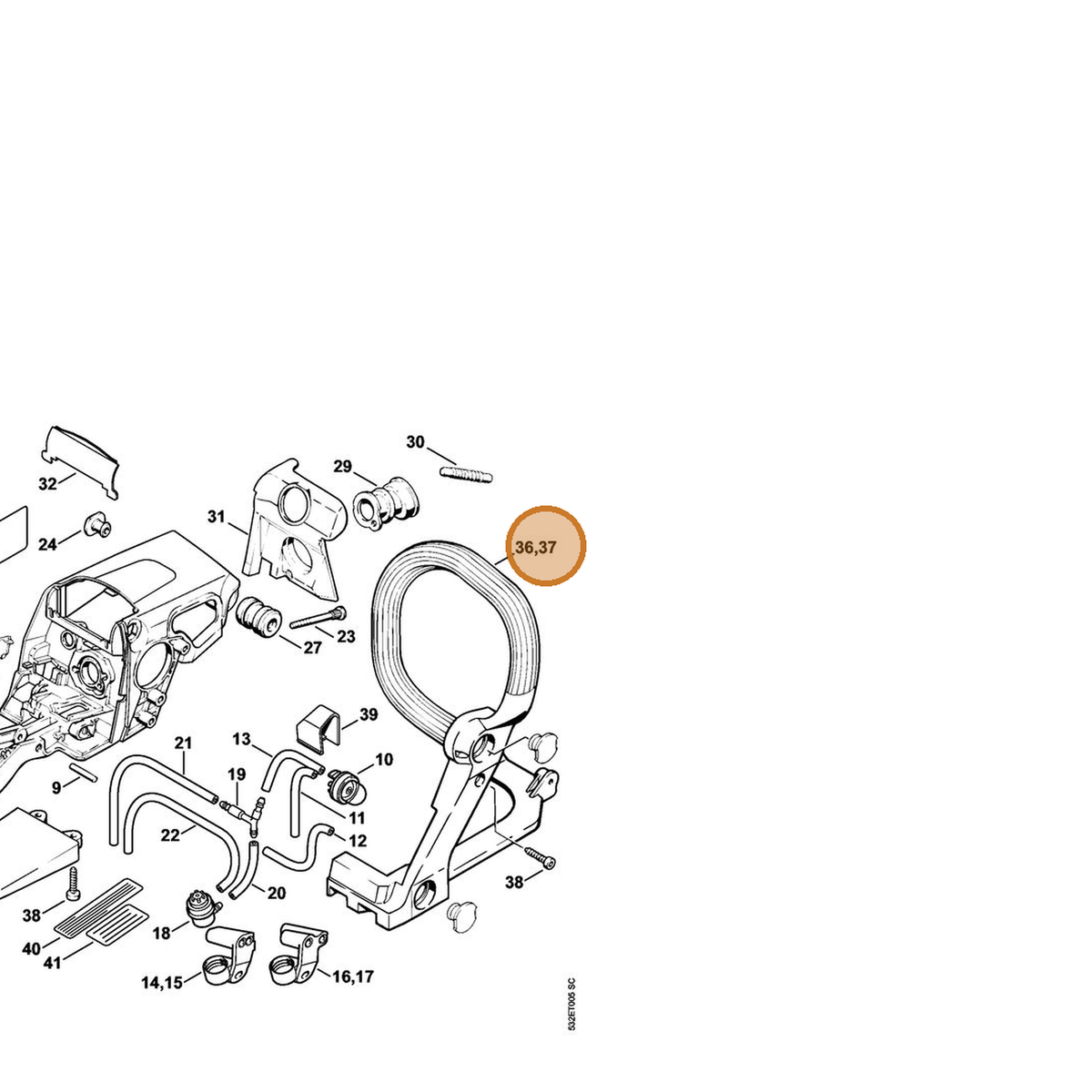 STIHL part 1123-791-1701 — IPL diagram snippet (6x zoom, amber highlight)