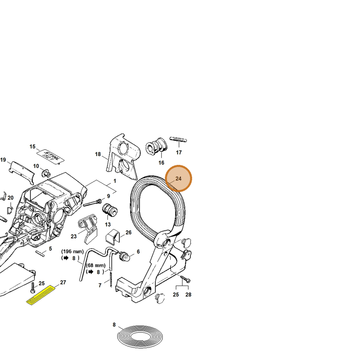 STIHL part 1123-791-1702 — IPL diagram snippet (6x zoom, amber highlight)