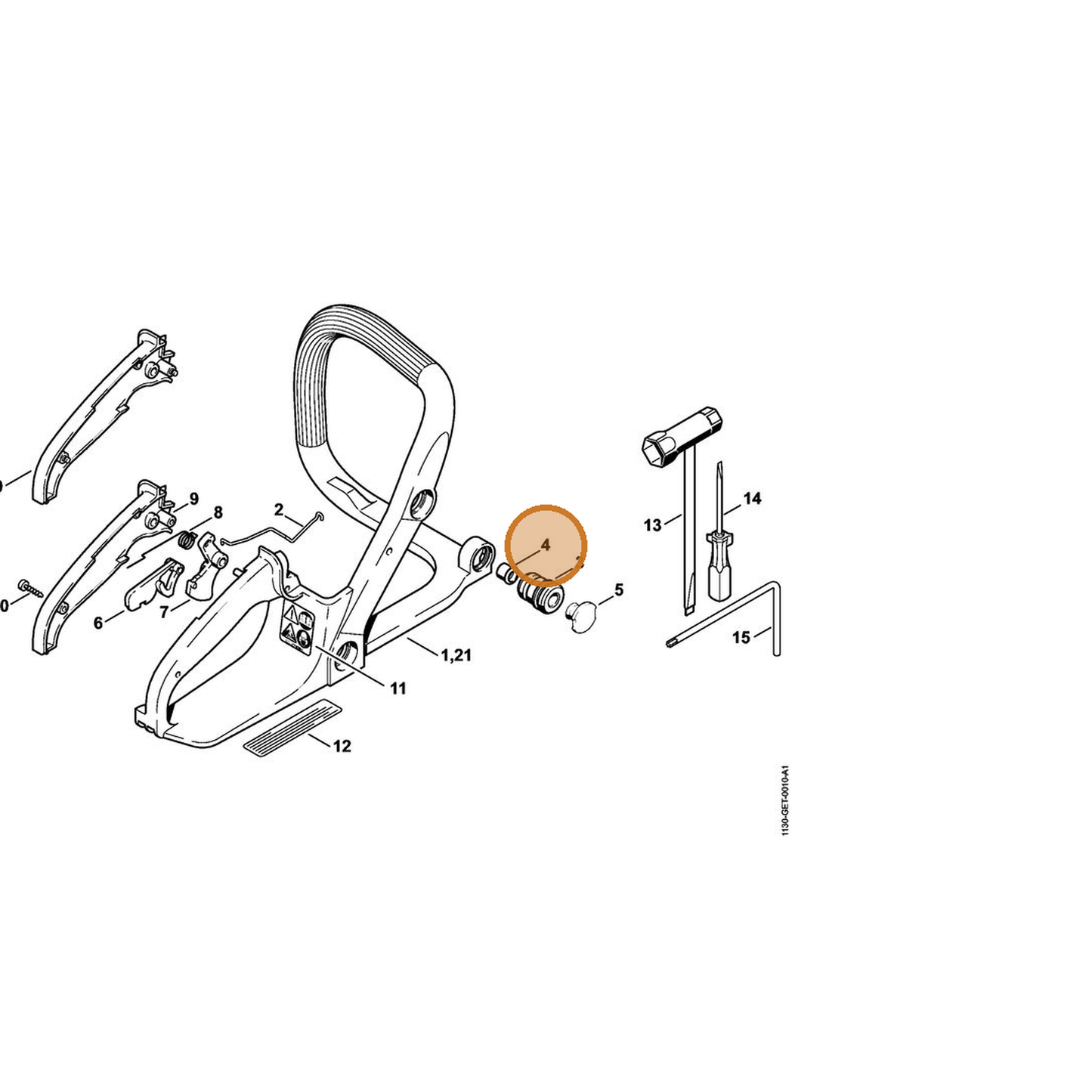 STIHL part 1123-791-7305 — IPL diagram snippet (6x zoom, amber highlight)