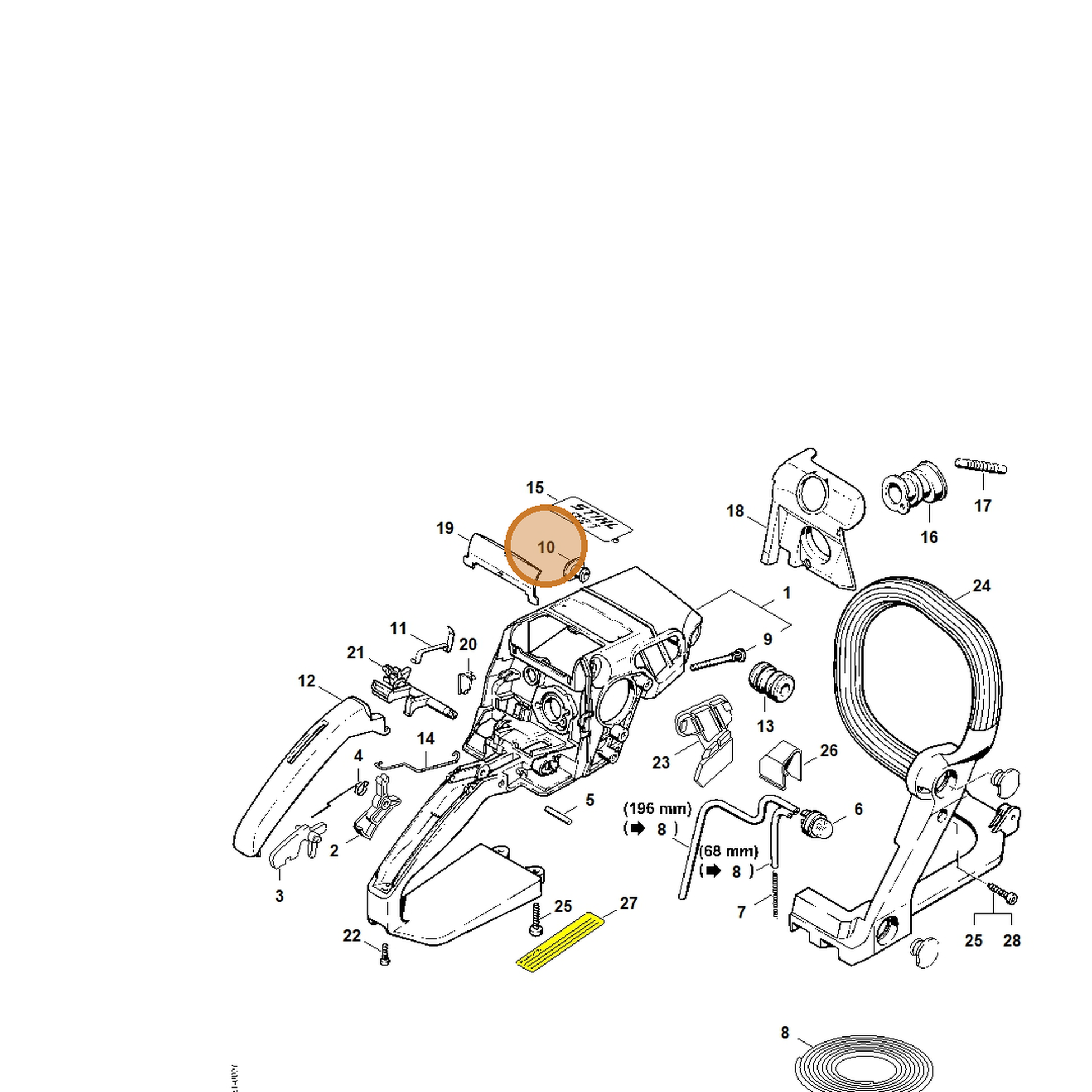 STIHL part 1123-791-7310 — IPL diagram snippet (6x zoom, amber highlight)