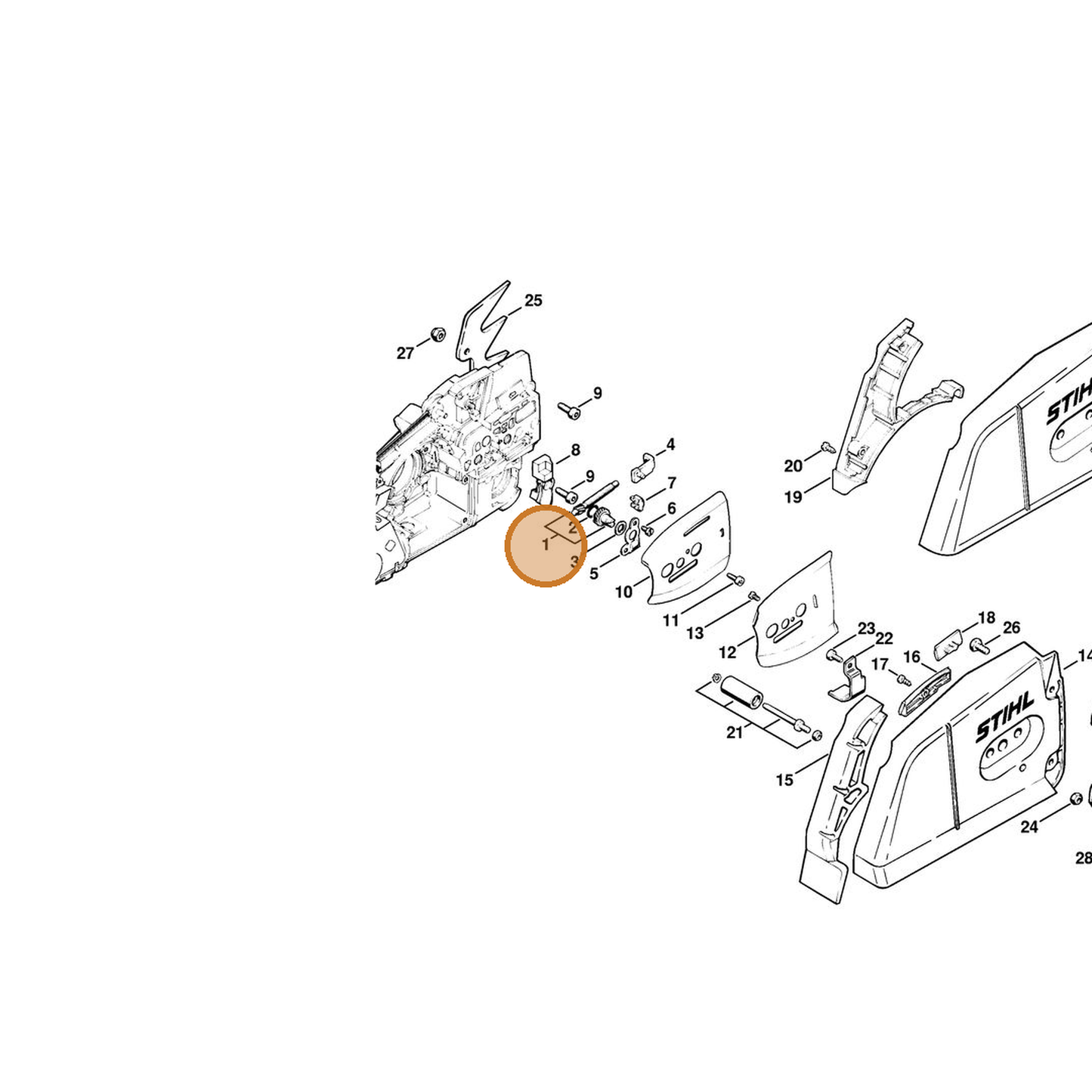 STIHL part 1124-007-1008 — IPL diagram snippet (6x zoom, amber highlight)