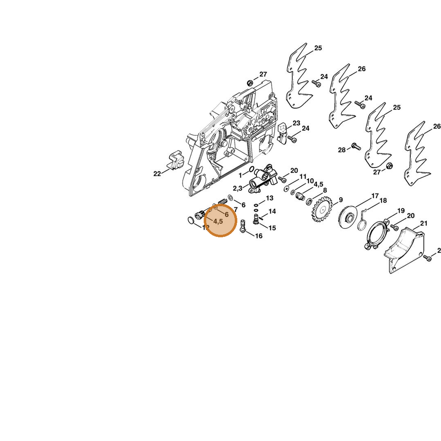 STIHL part 1124-007-1013 — IPL diagram snippet (6x zoom, amber highlight)