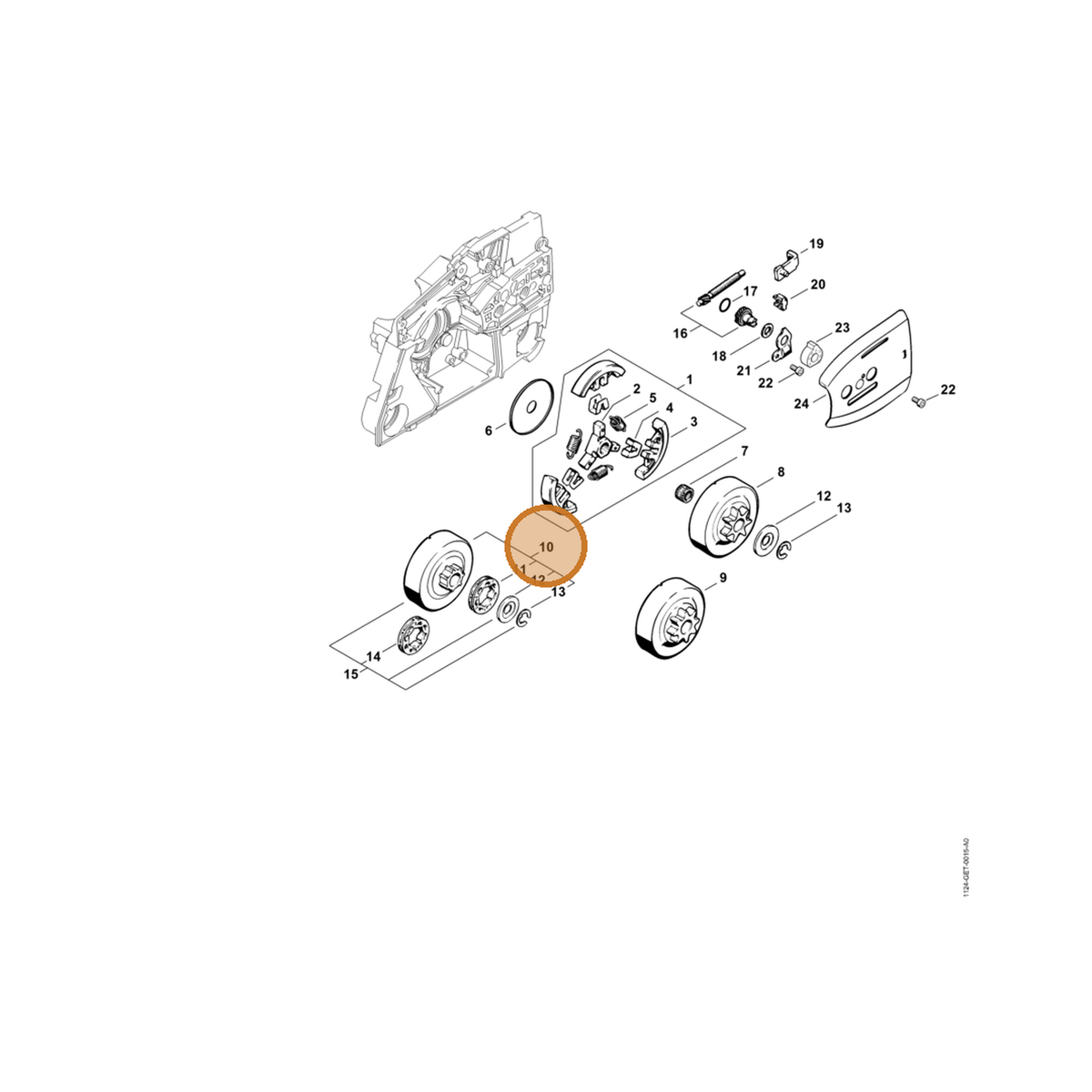STIHL part 1124-007-1024 — IPL diagram snippet (6x zoom, amber highlight)