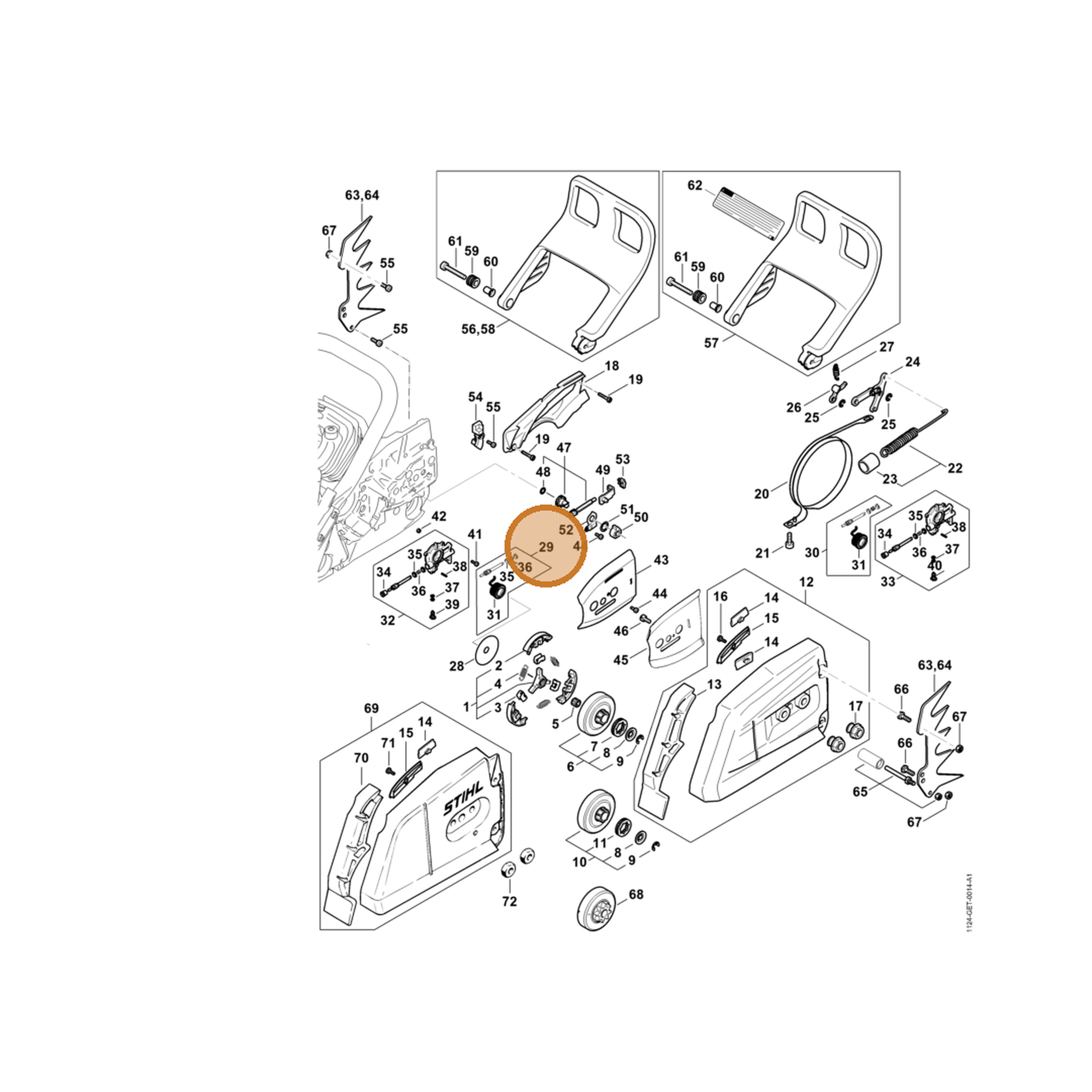 STIHL part 1124-007-1030 — IPL diagram snippet (6x zoom, amber highlight)