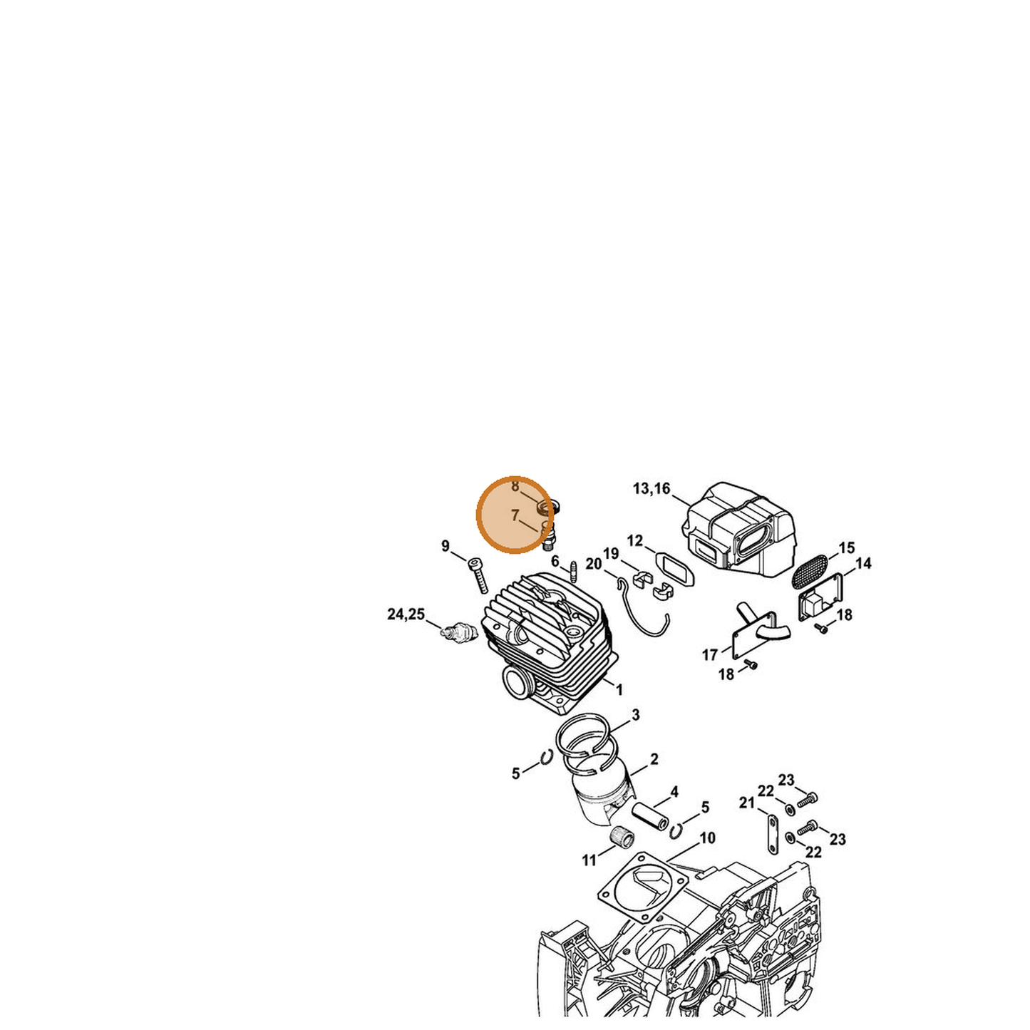 STIHL part 1124-020-9410 — IPL diagram snippet (6x zoom, amber highlight)