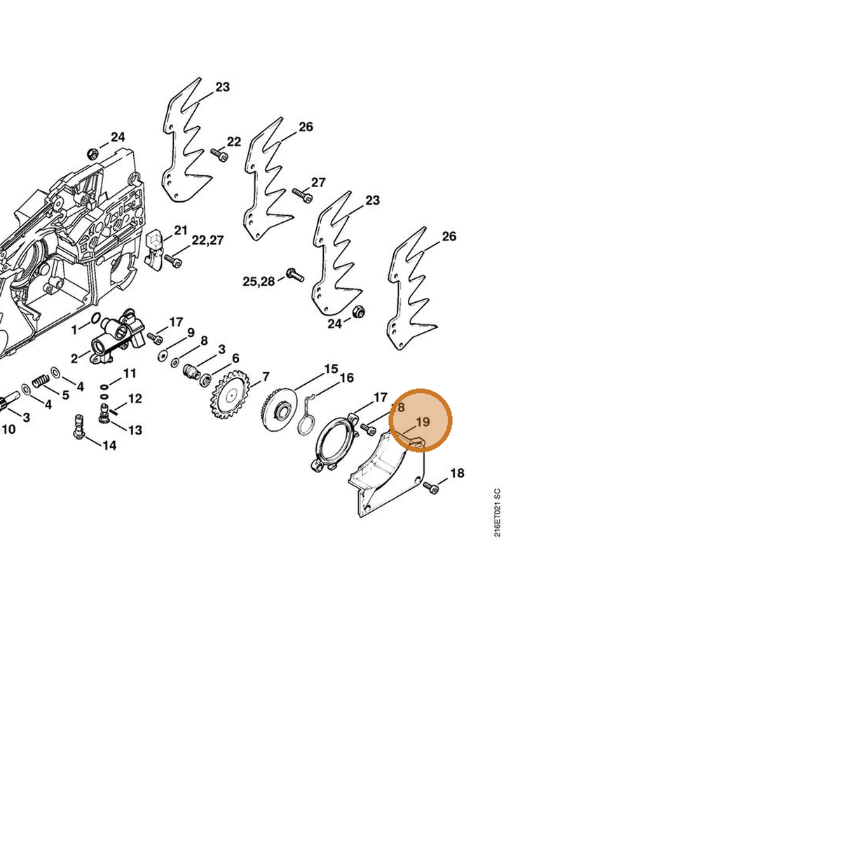 STIHL part 1124-021-1115 — IPL diagram snippet (6x zoom, amber highlight)