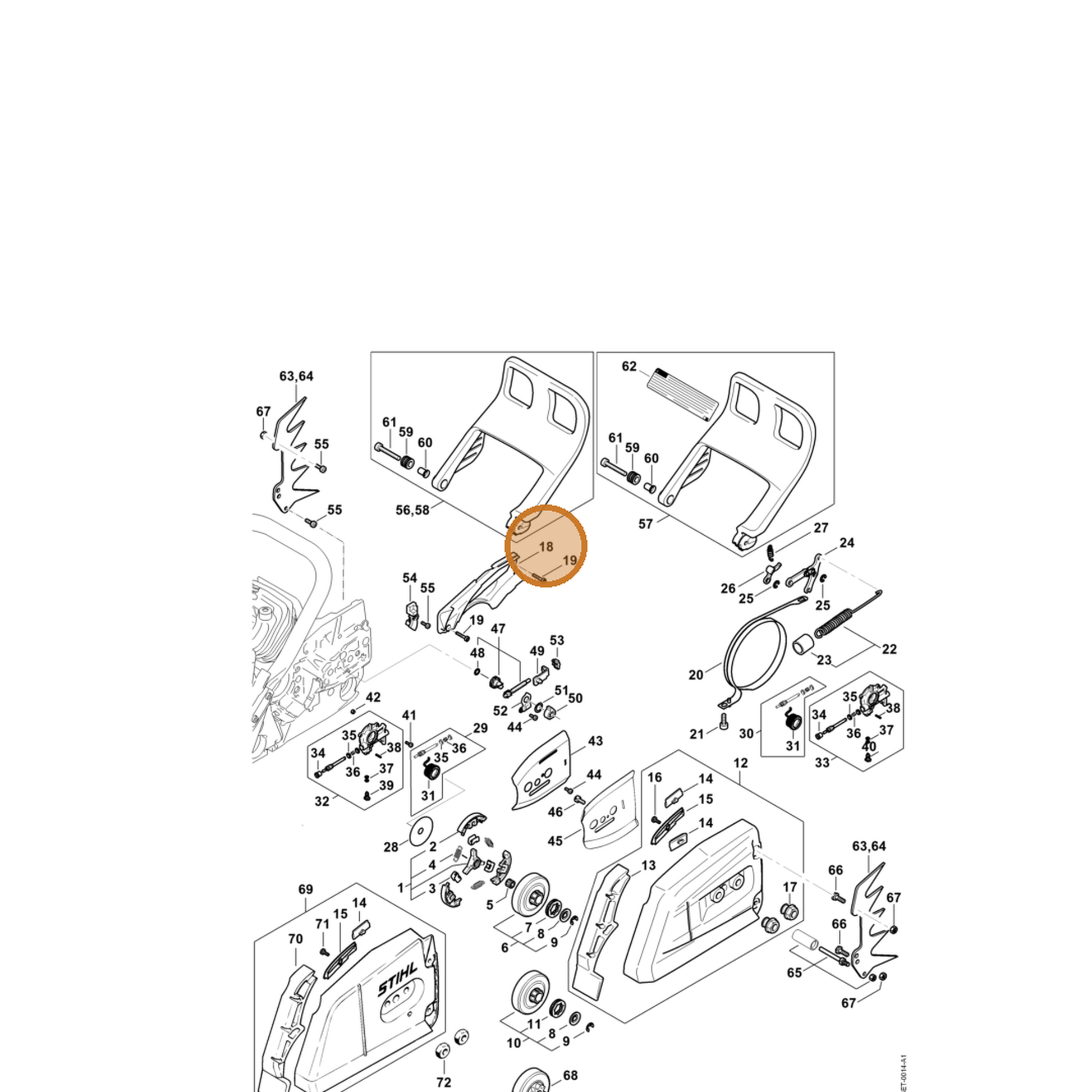 STIHL part 1124-021-1121 — IPL diagram snippet (6x zoom, amber highlight)