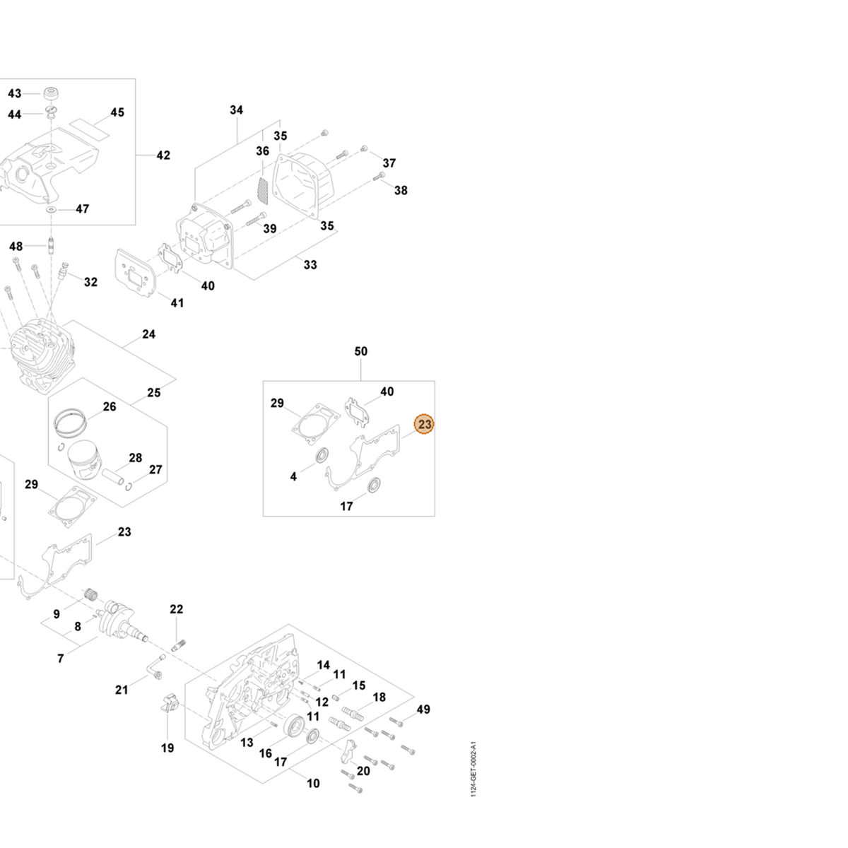 STIHL part 1124-029-0502 — IPL diagram snippet (6x zoom, amber highlight)