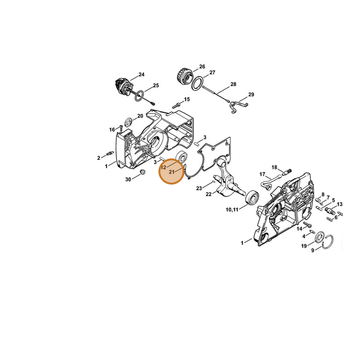 STIHL part 1124-029-0510 — IPL diagram snippet (6x zoom, amber highlight)