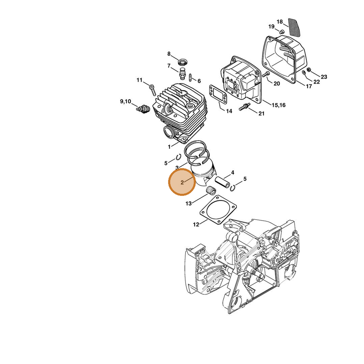 STIHL part 1124-030-2002 — IPL diagram snippet (6x zoom, amber highlight)