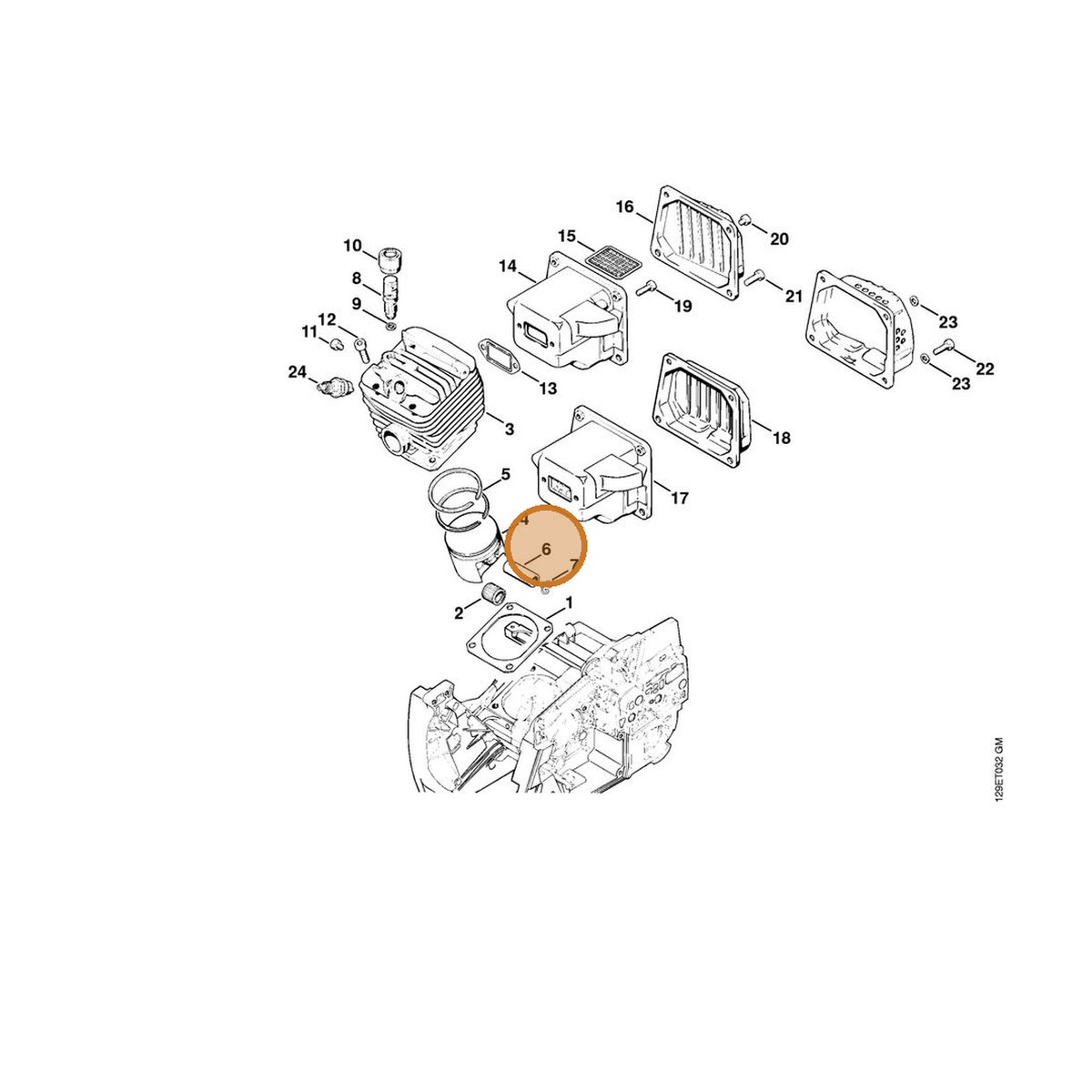 STIHL part 1124-034-1500 — IPL diagram snippet (6x zoom, amber highlight)