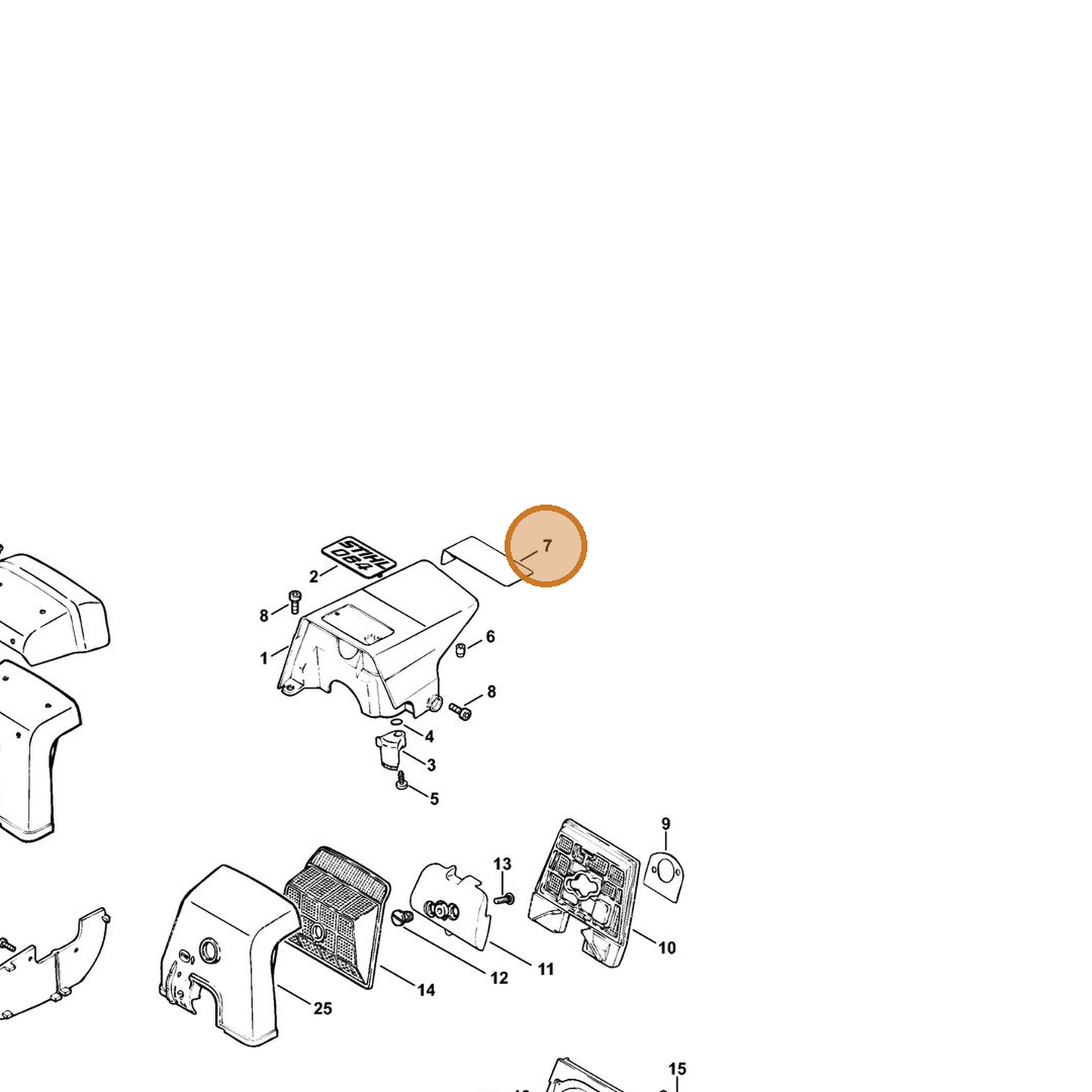 STIHL part 1124-084-8300 — IPL diagram snippet (6x zoom, amber highlight)