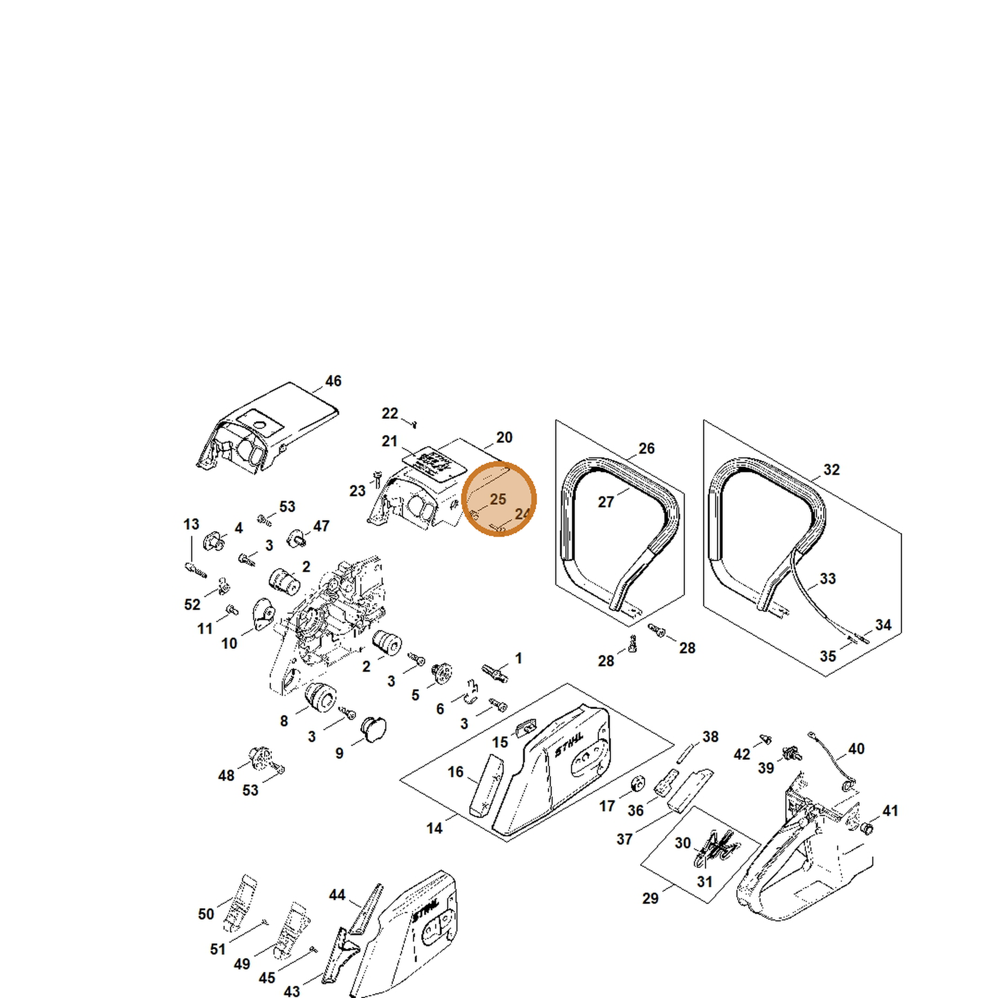 STIHL part 1124-084-8900 — IPL diagram snippet (6x zoom, amber highlight)
