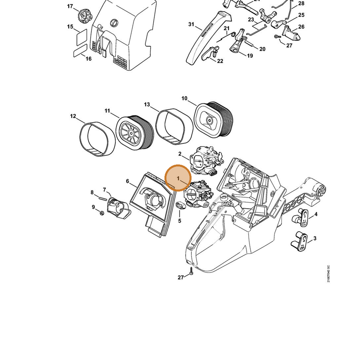 STIHL part 1124-120-0611 — IPL diagram snippet (6x zoom, amber highlight)