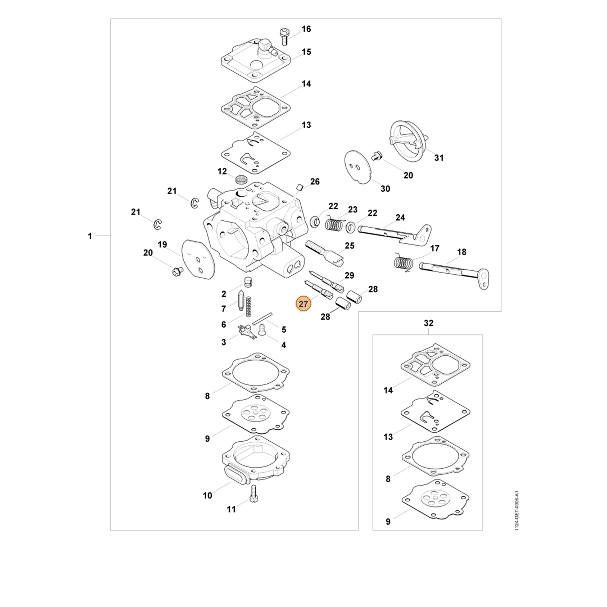 STIHL part 1124-120-6700 — IPL diagram snippet (6x zoom, amber highlight)