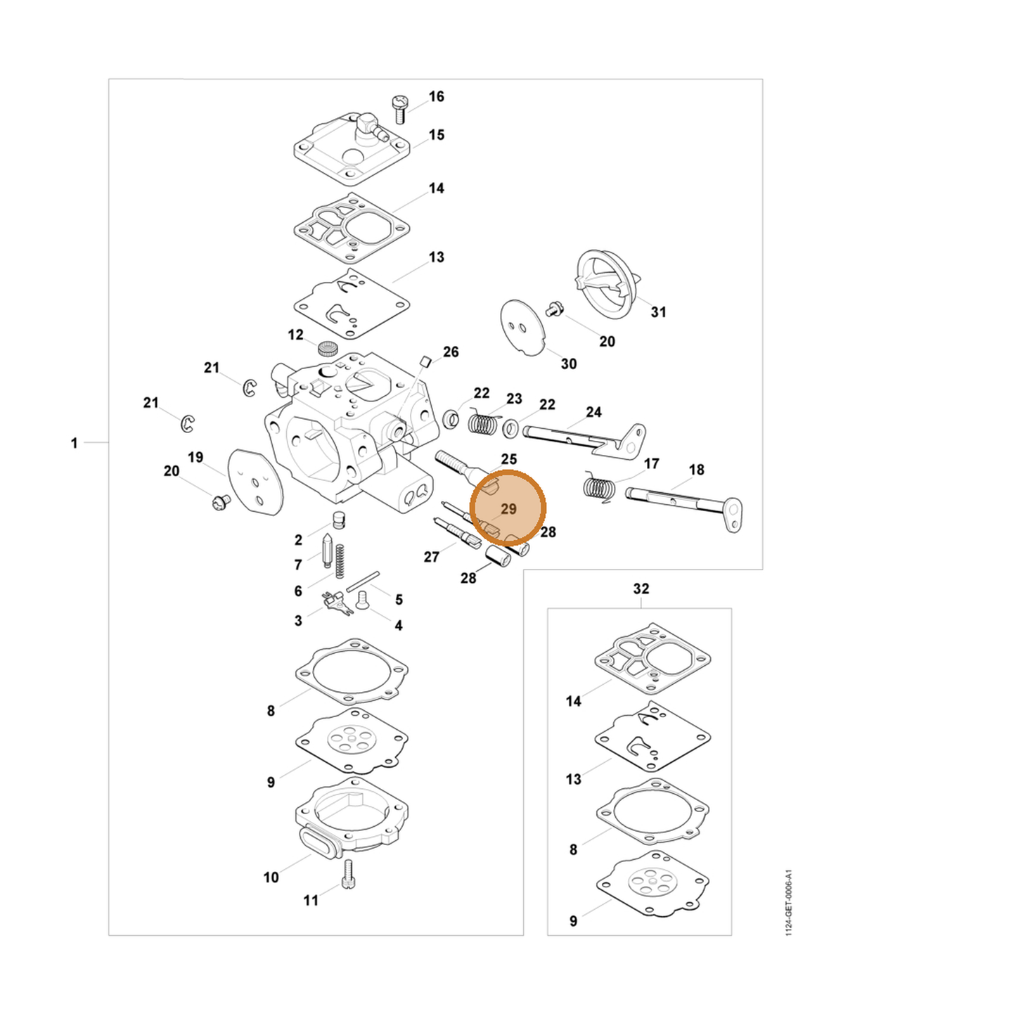 STIHL part 1124-120-6800 — IPL diagram snippet (6x zoom, amber highlight)