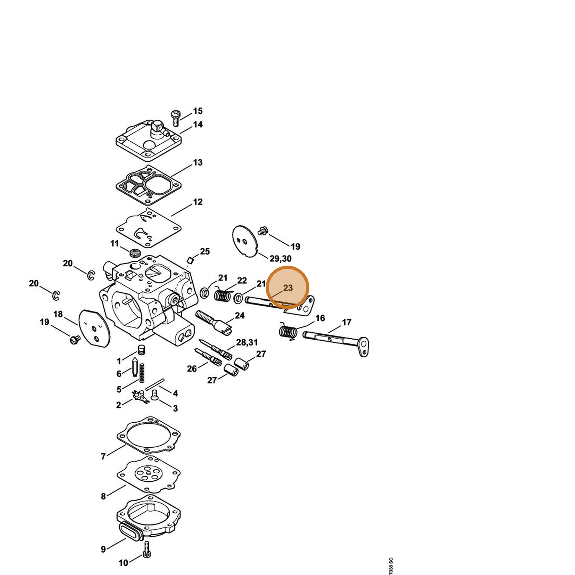STIHL part 1124-120-7101 — IPL diagram snippet (6x zoom, amber highlight)