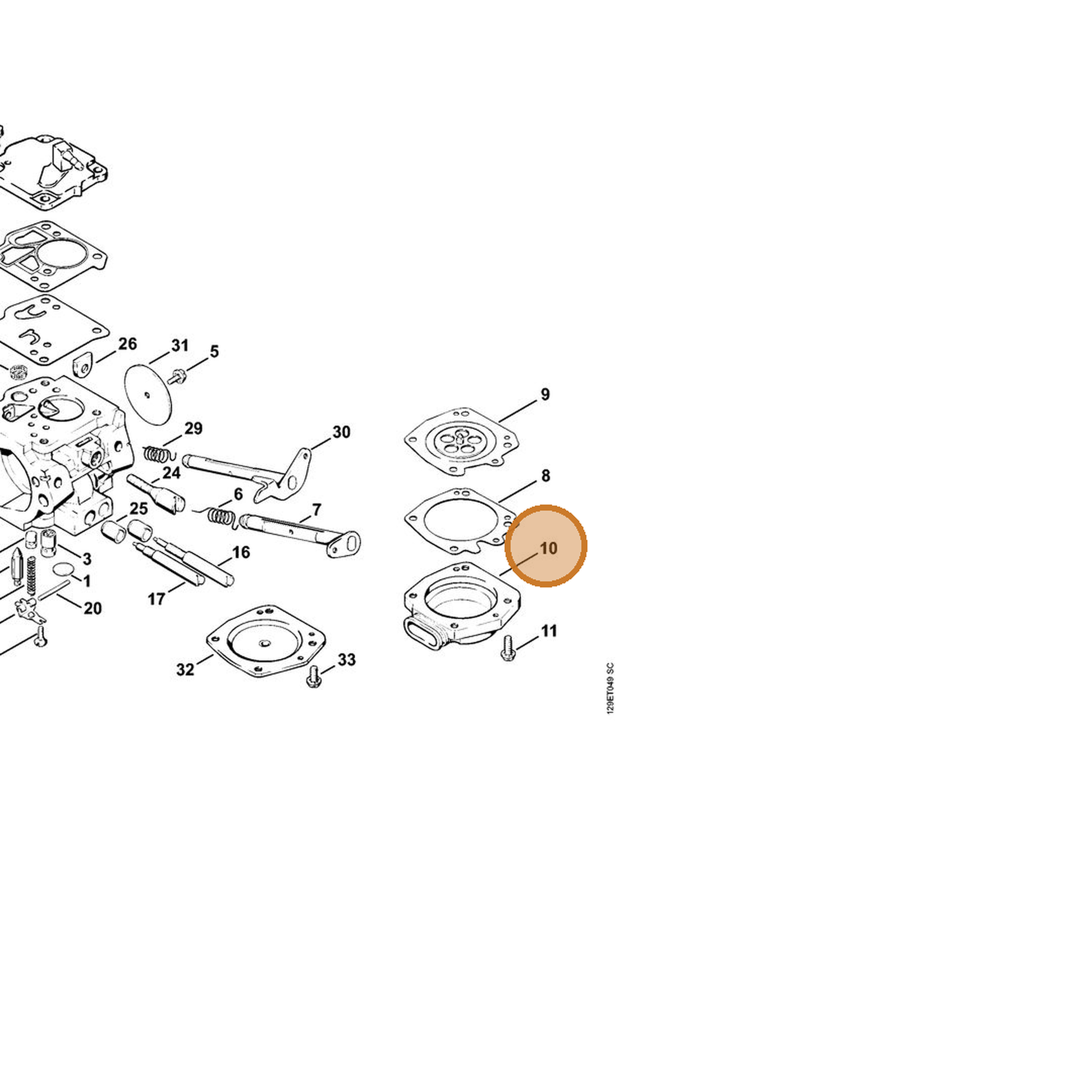 STIHL part 1124-121-0803 — IPL diagram snippet (6x zoom, amber highlight)