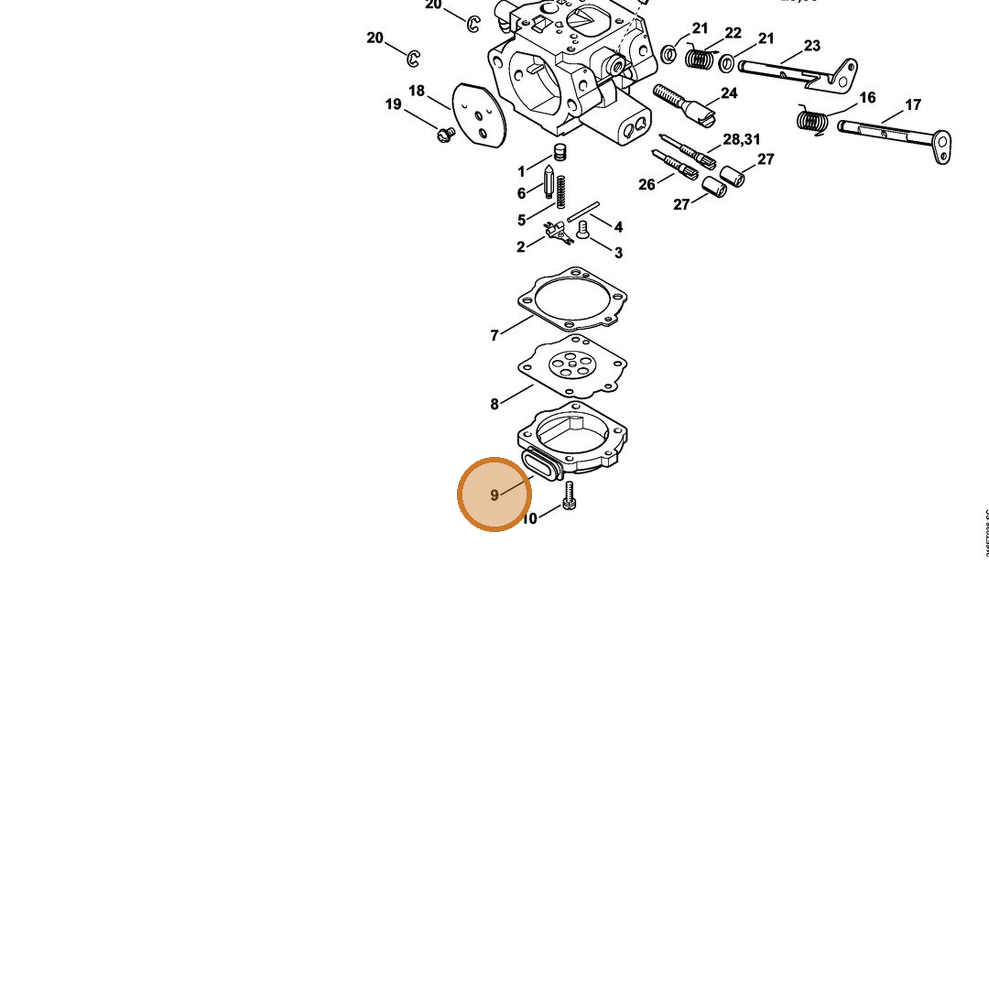 STIHL part 1124-121-0804 — IPL diagram snippet (6x zoom, amber highlight)