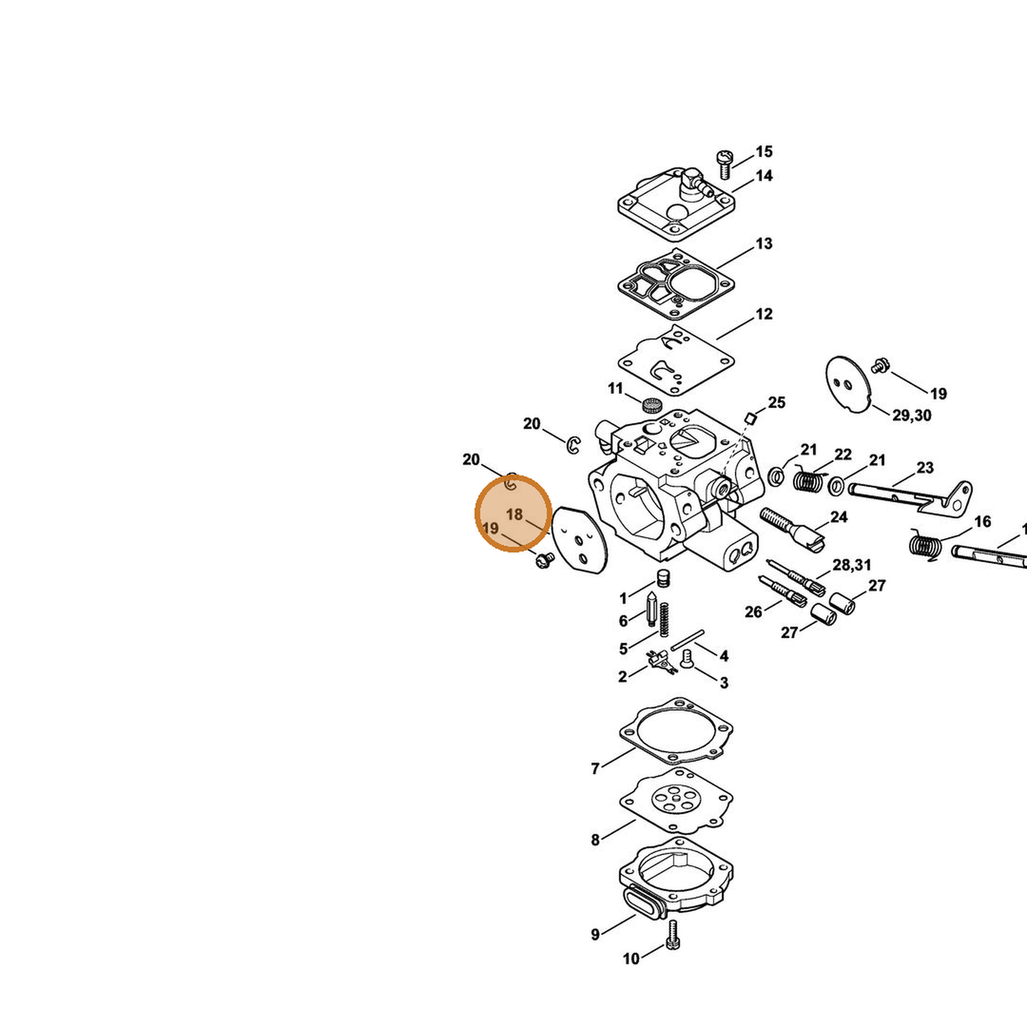 STIHL part 1124-121-2901 — IPL diagram snippet (6x zoom, amber highlight)