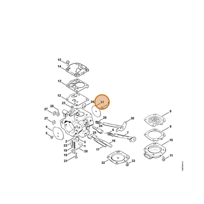 STIHL part 1124-121-3301 — IPL diagram snippet (6x zoom, amber highlight)