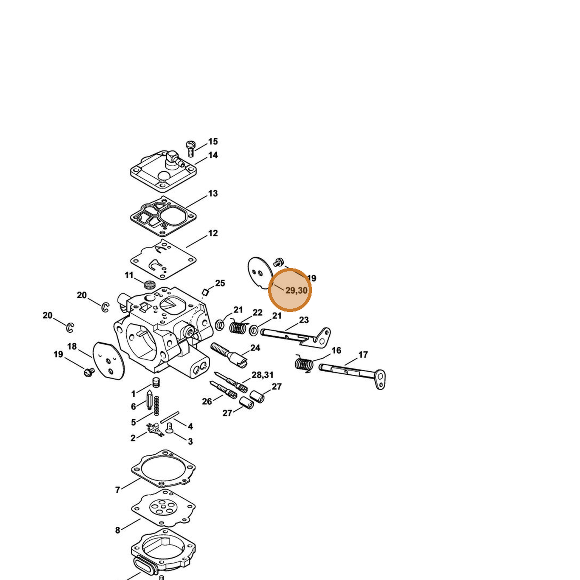 STIHL part 1124-121-3302 — IPL diagram snippet (6x zoom, amber highlight)
