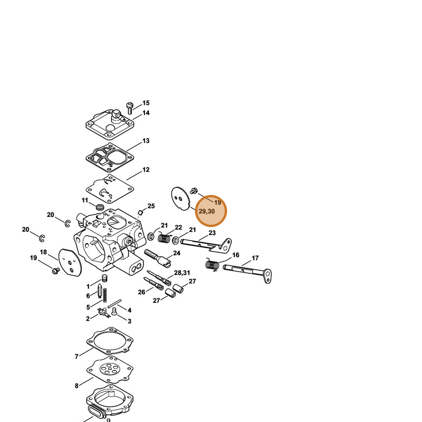 STIHL part 1124-121-3303 — IPL diagram snippet (6x zoom, amber highlight)